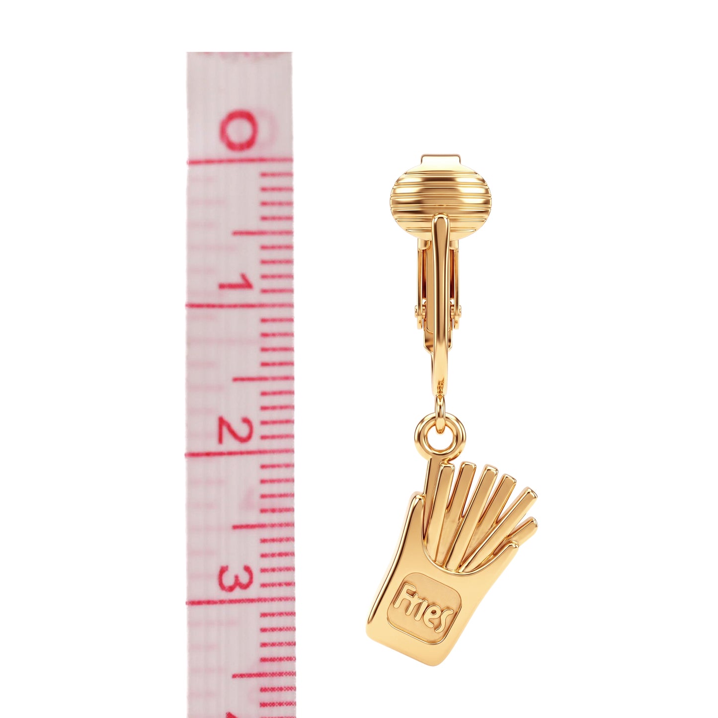 French Fries Gold Clip On Dangling Earrings