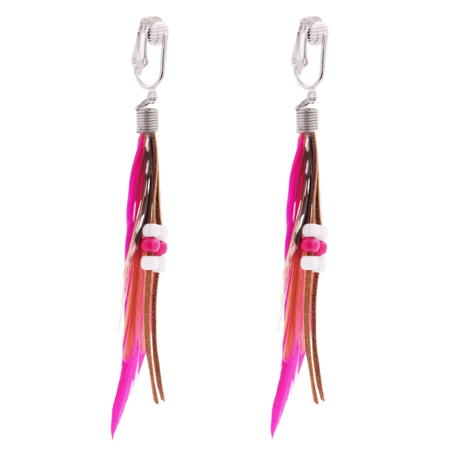 Bohemian Long Feather Clip On Dangling Earrings