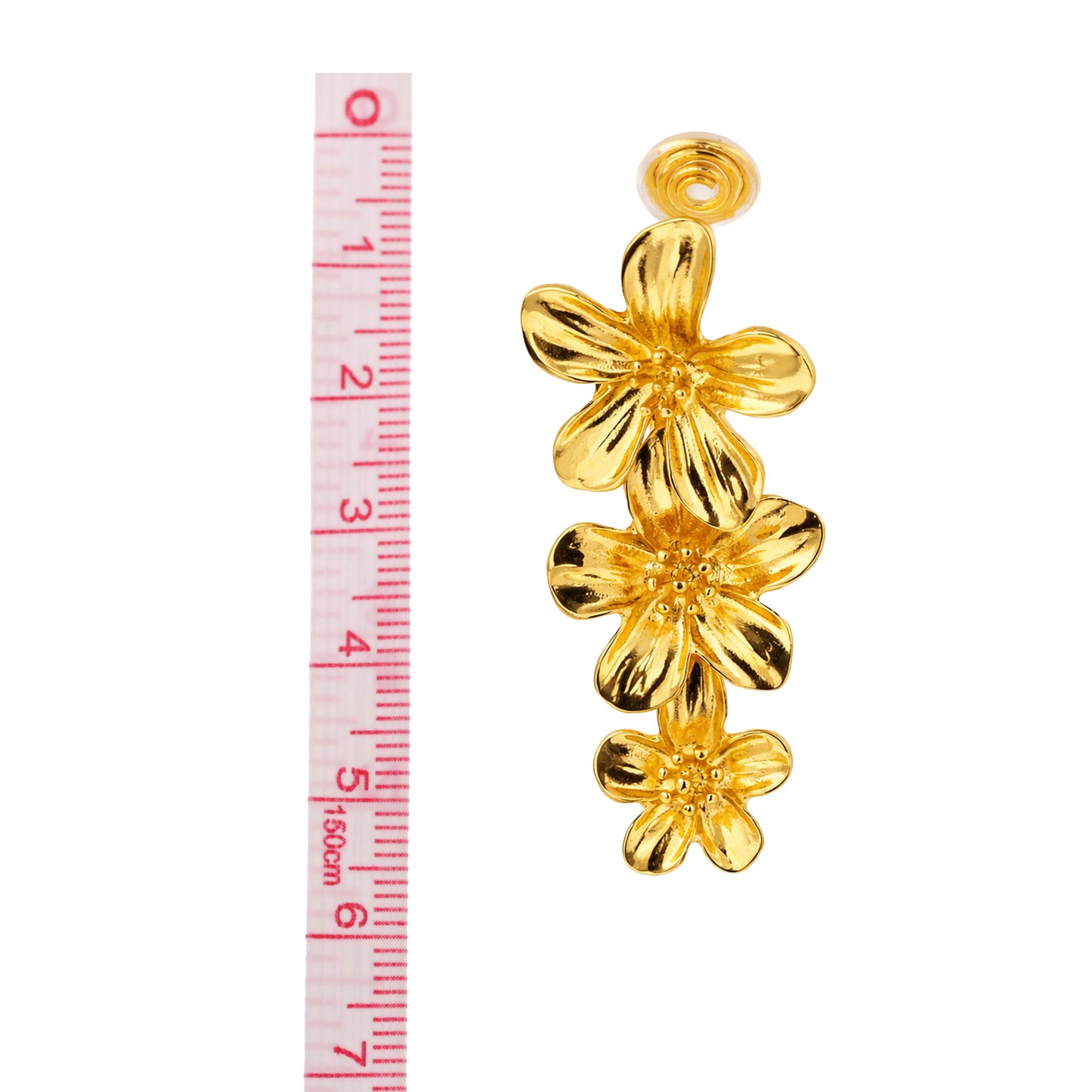 Gold Triple Flowers Mosquito Coil Clip On Dangling Earrings