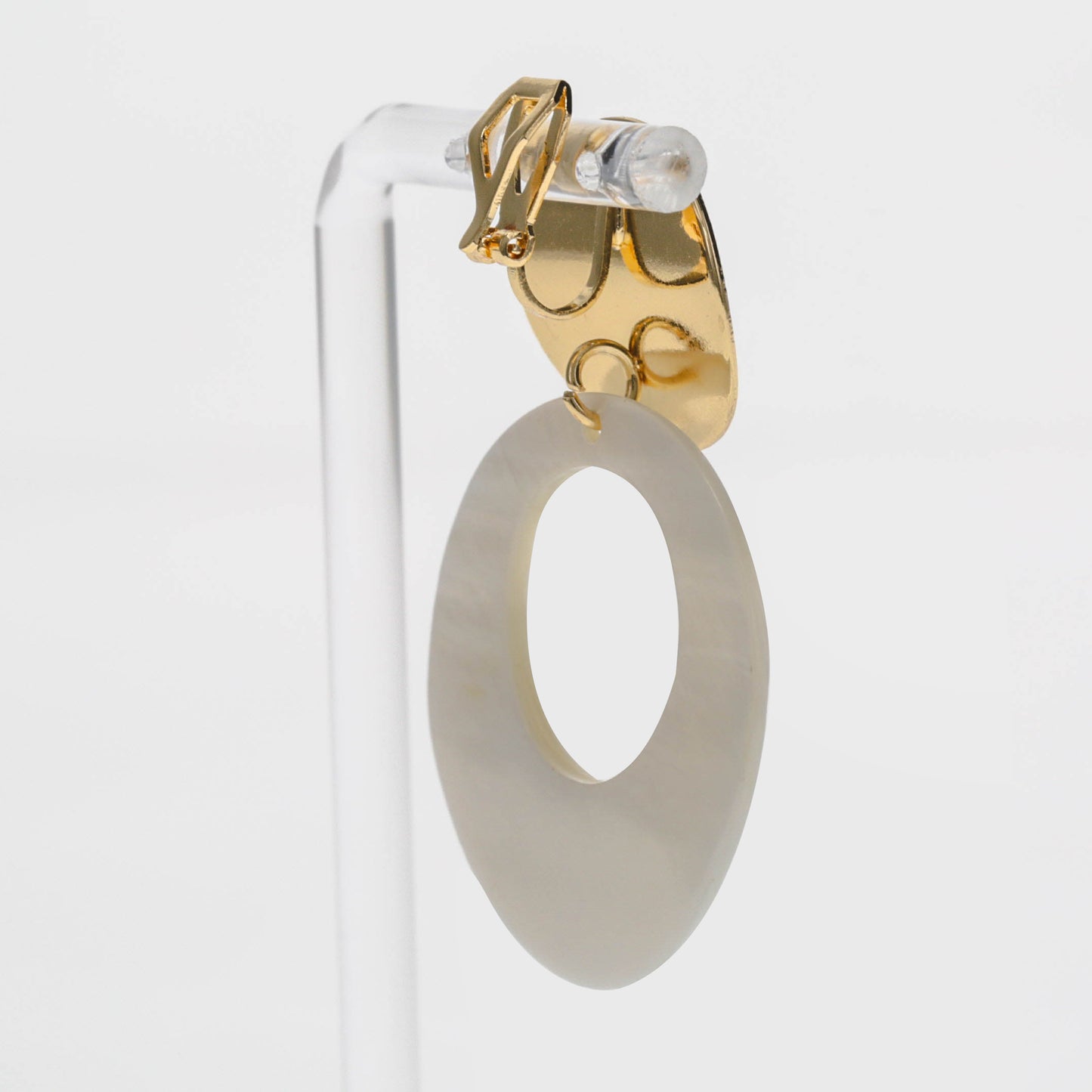 Gold Double Disc Clip On Statement Dangling Earrings