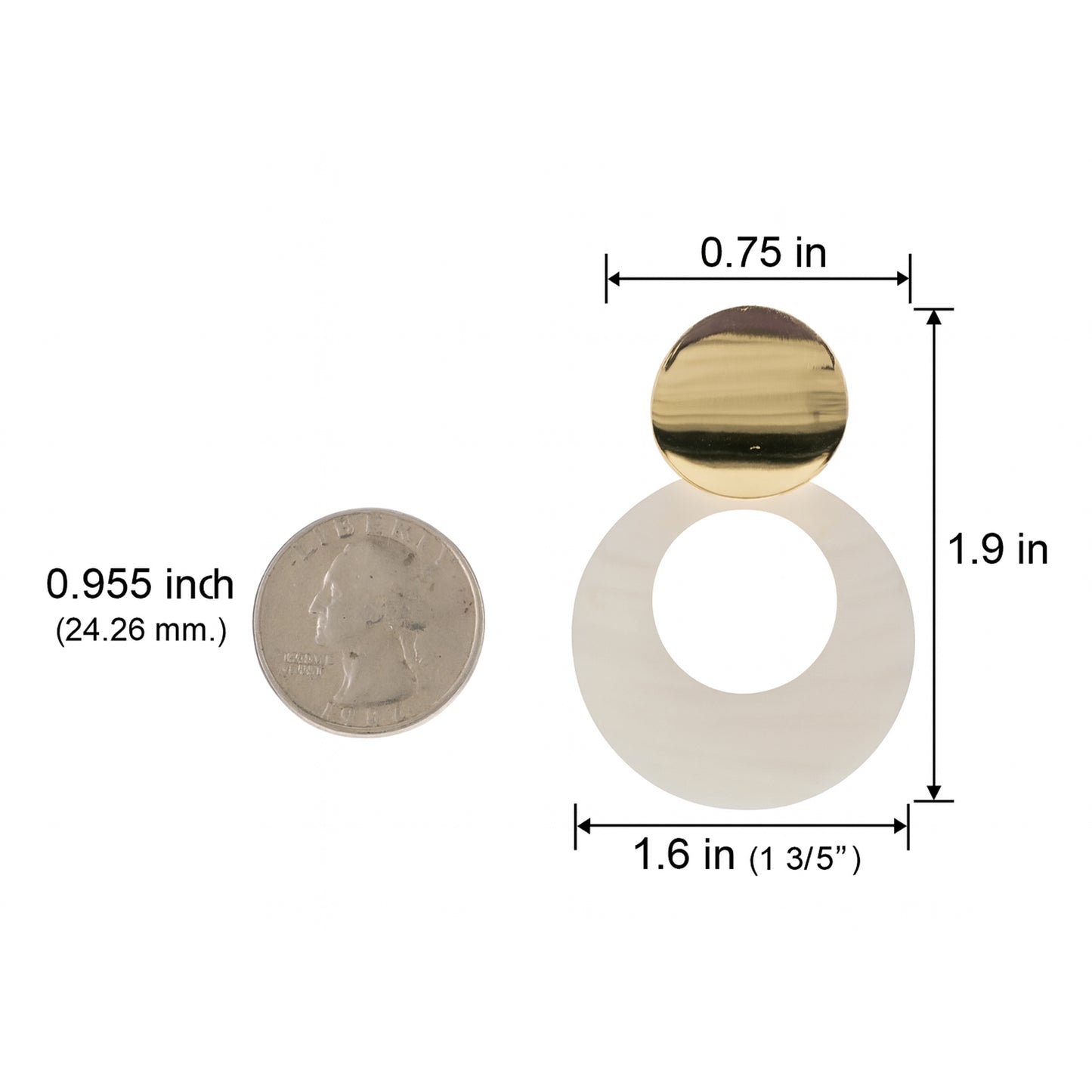 Gold Double Disc Clip On Statement Dangling Earrings