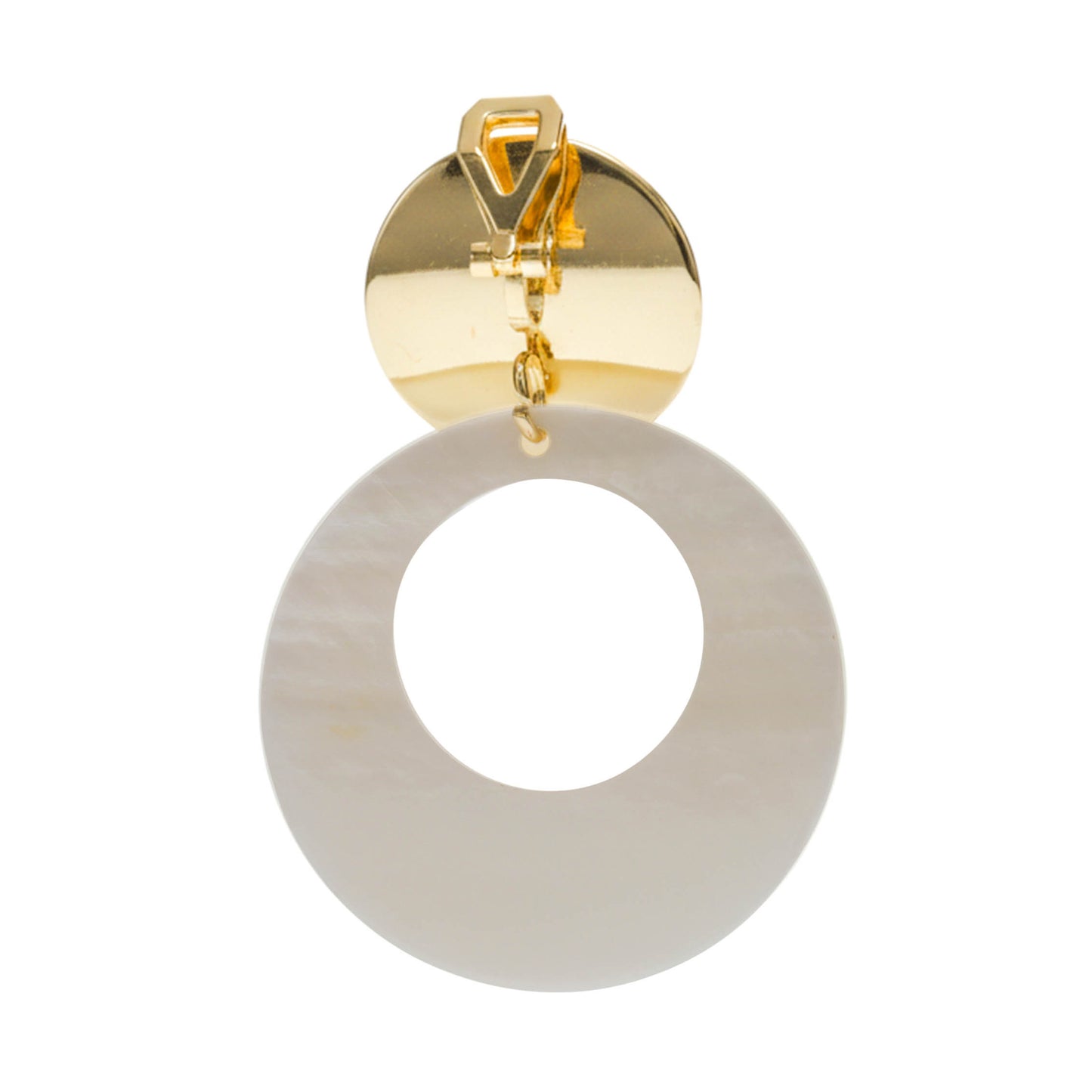 Gold Double Disc Clip On Statement Dangling Earrings