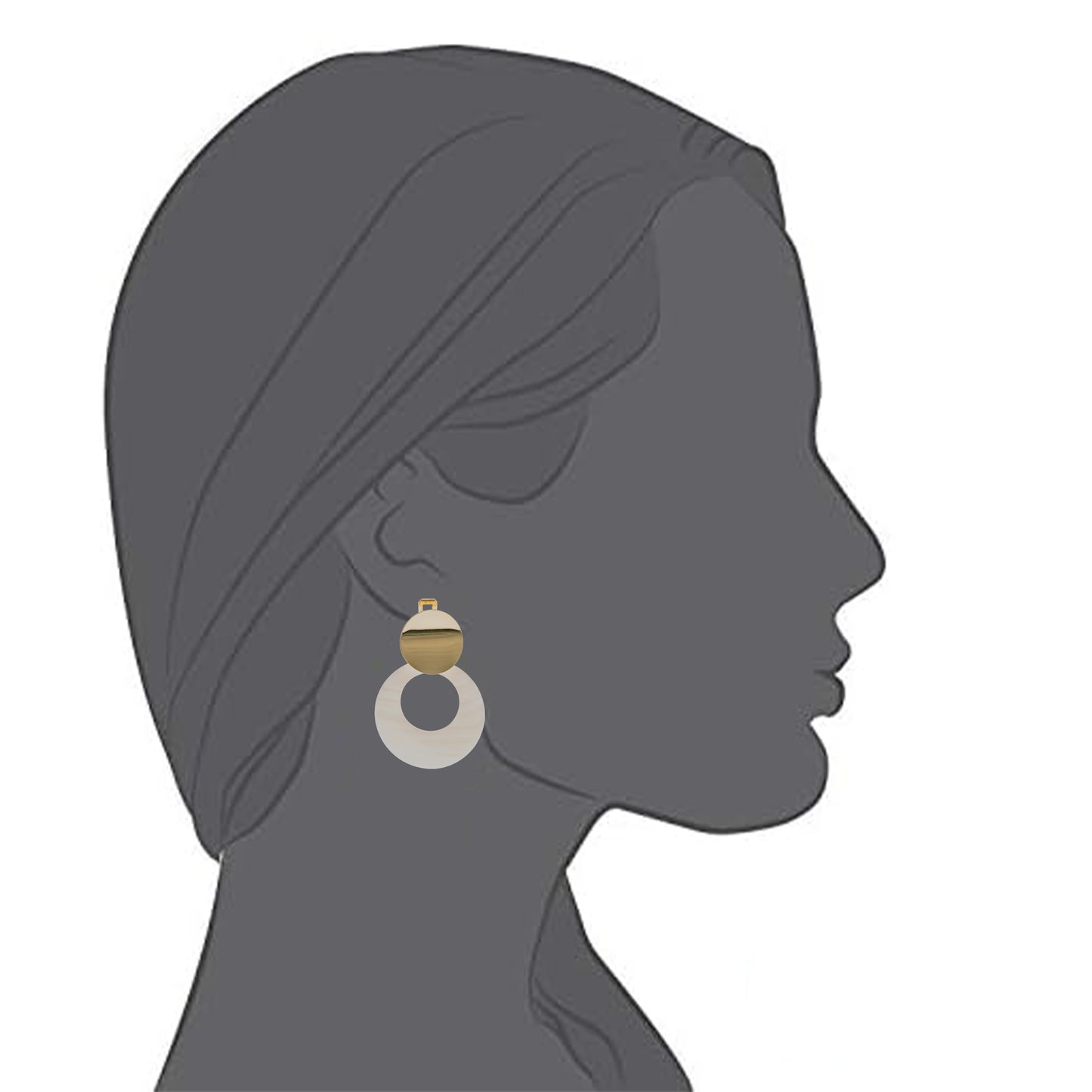 Gold Double Disc Clip On Statement Dangling Earrings