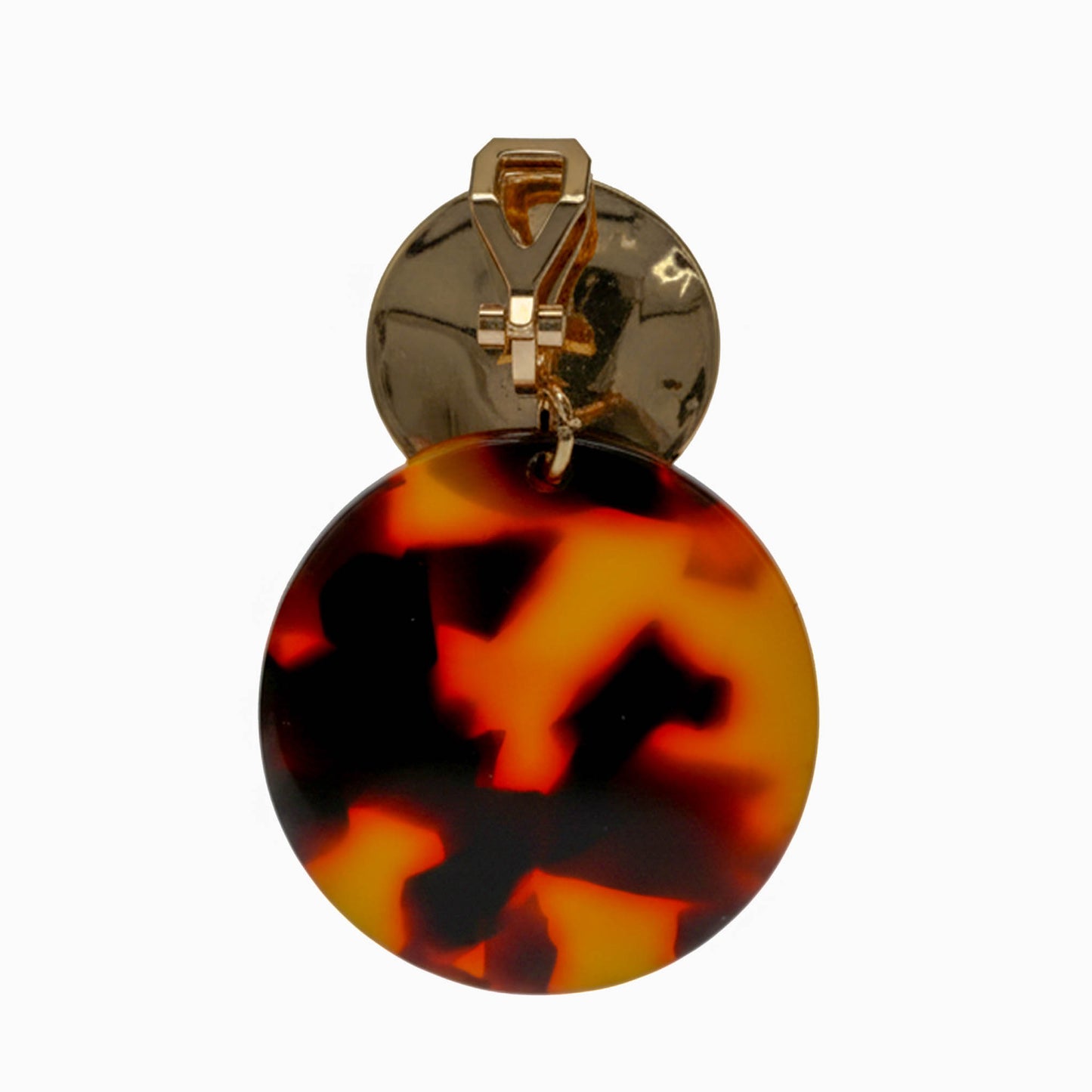 Gold Double Disc Clip On Statement Dangling Earrings