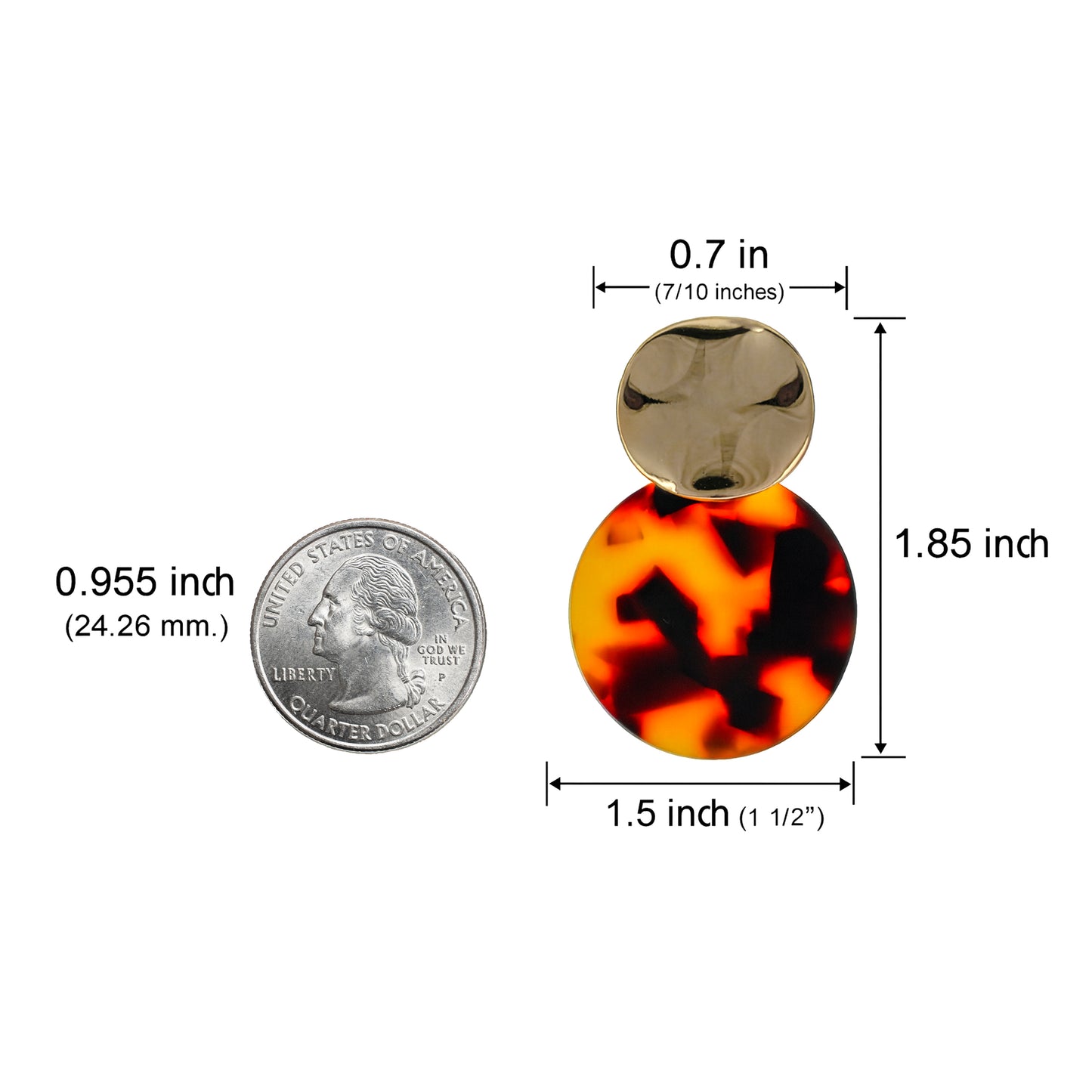 Gold Double Disc Clip On Statement Dangling Earrings