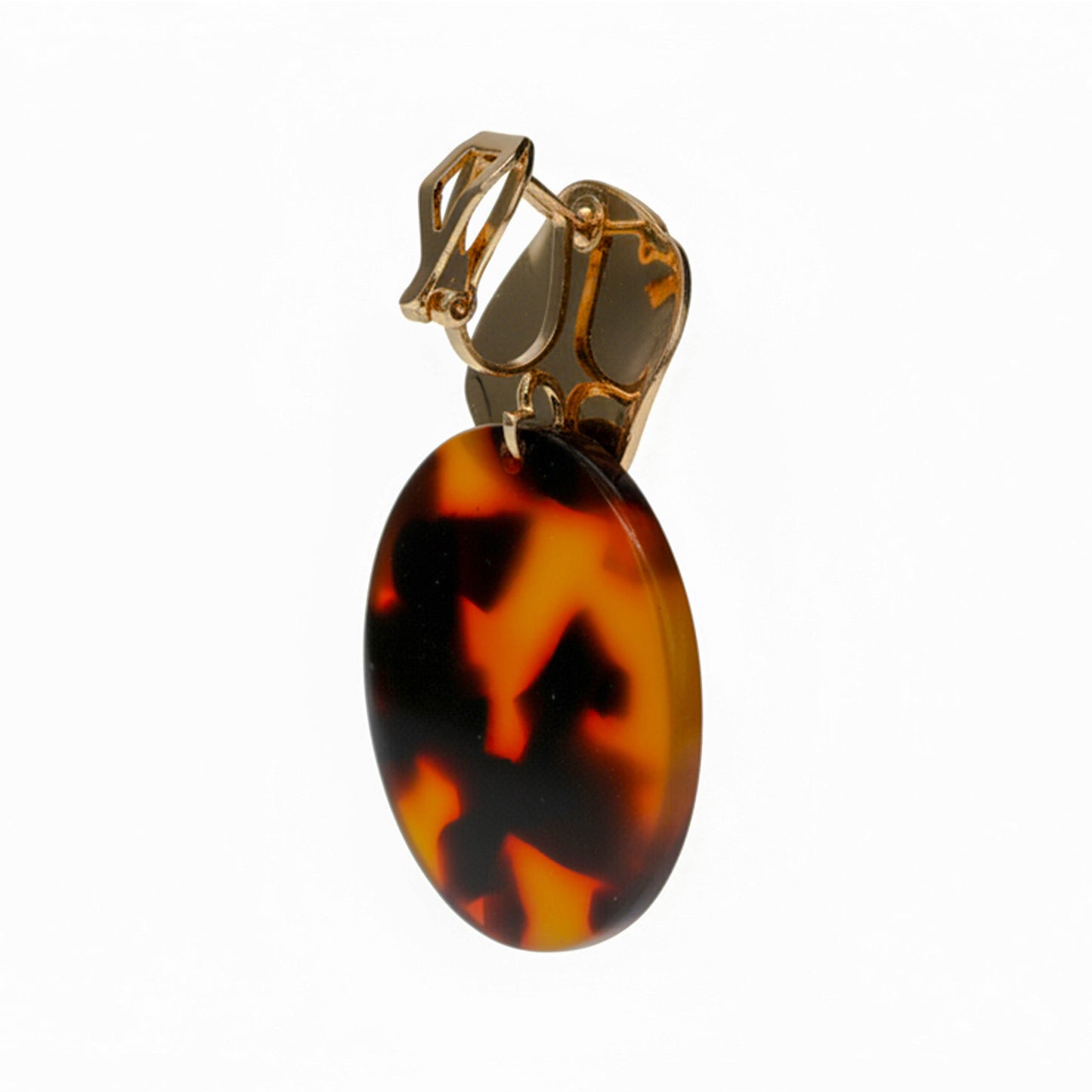 Gold Double Disc Clip On Statement Dangling Earrings