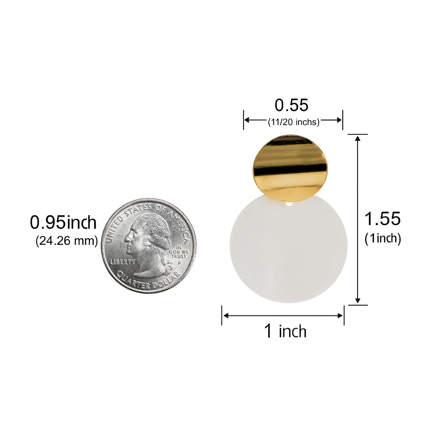 Gold Double Disc Clip On Statement Dangling Earrings