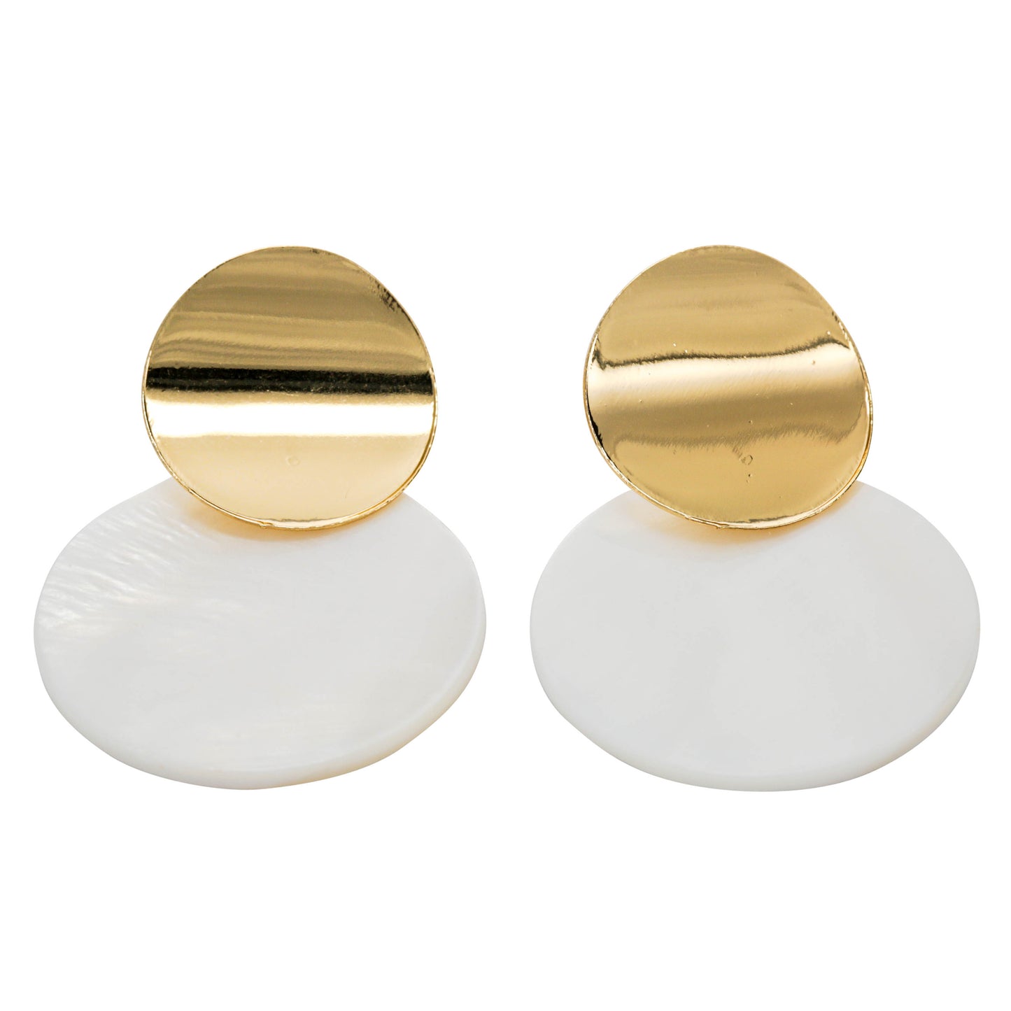 Gold Double Disc Clip On Statement Dangling Earrings