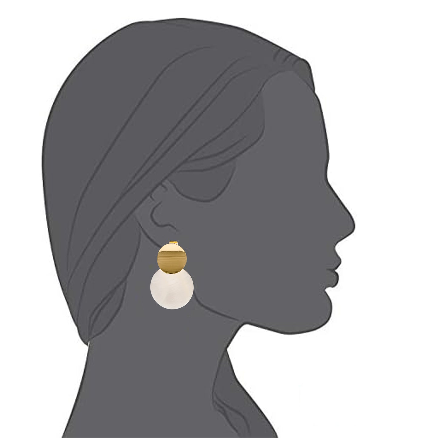 Gold Double Disc Clip On Statement Dangling Earrings