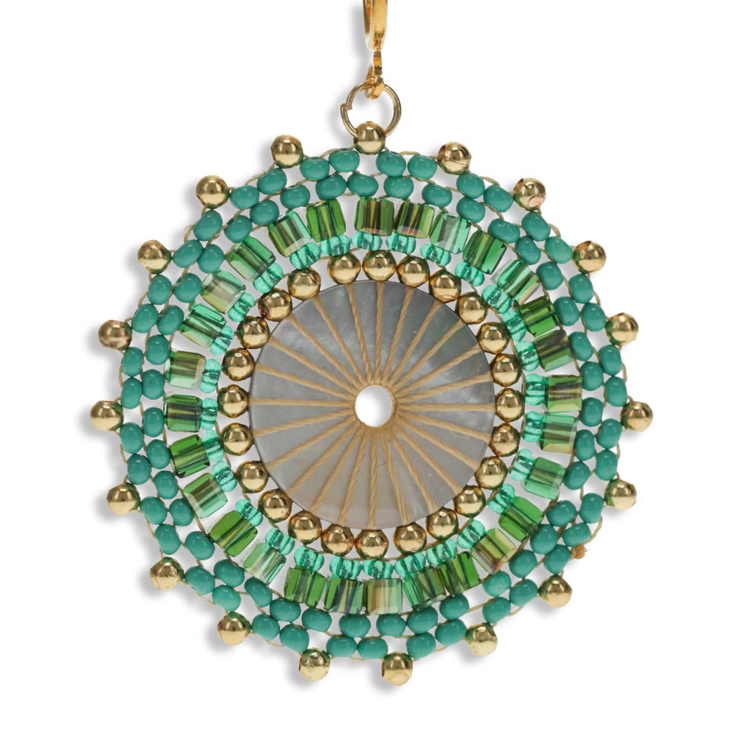 Gold Beaded Circle Clip On Dangling Earrings