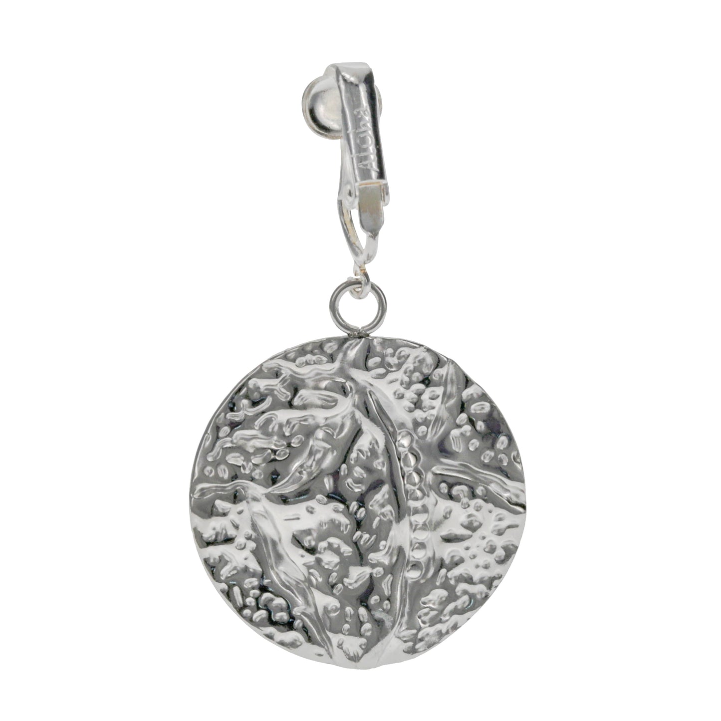 Silver Hammered Disc Clip On Dangling Earrings