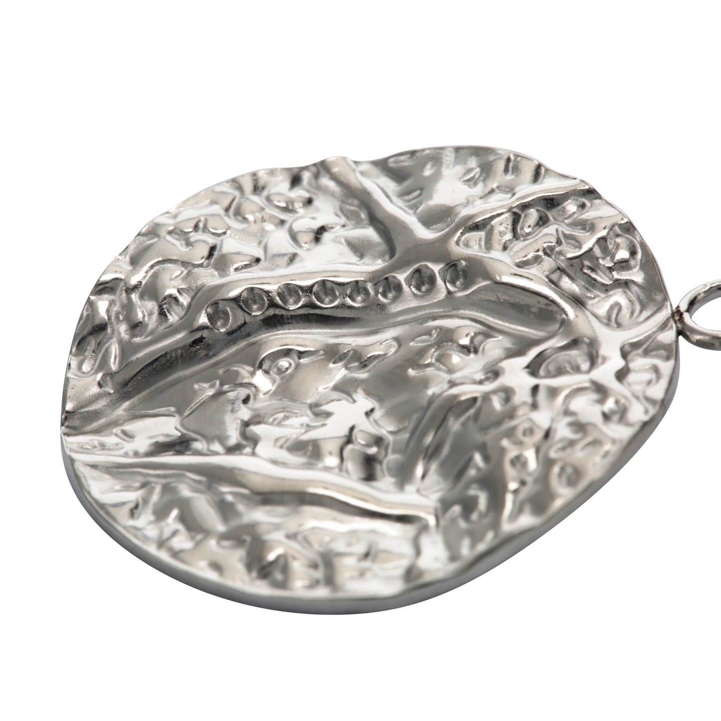 Silver Hammered Disc Clip On Dangling Earrings