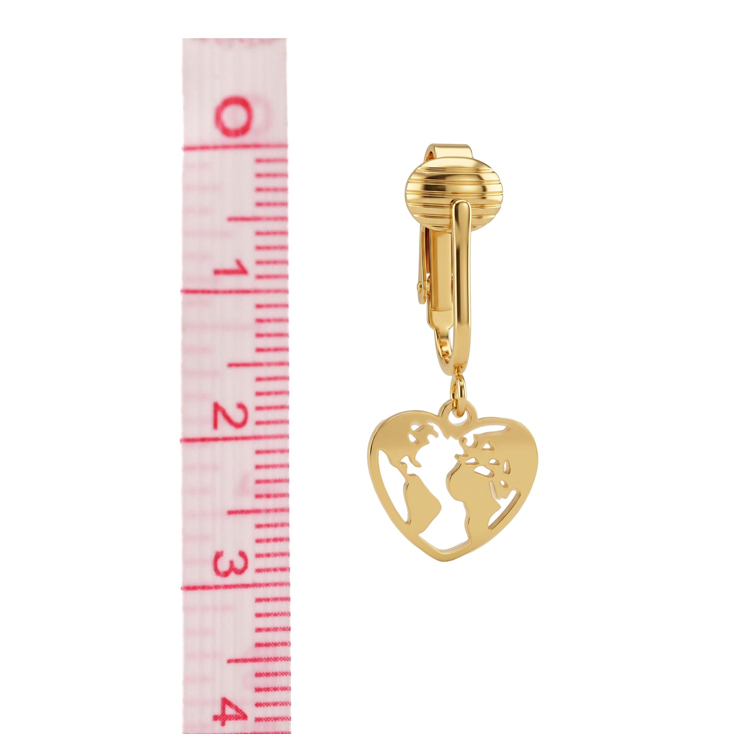 Gold Heart World Clip On Dangling Earrings