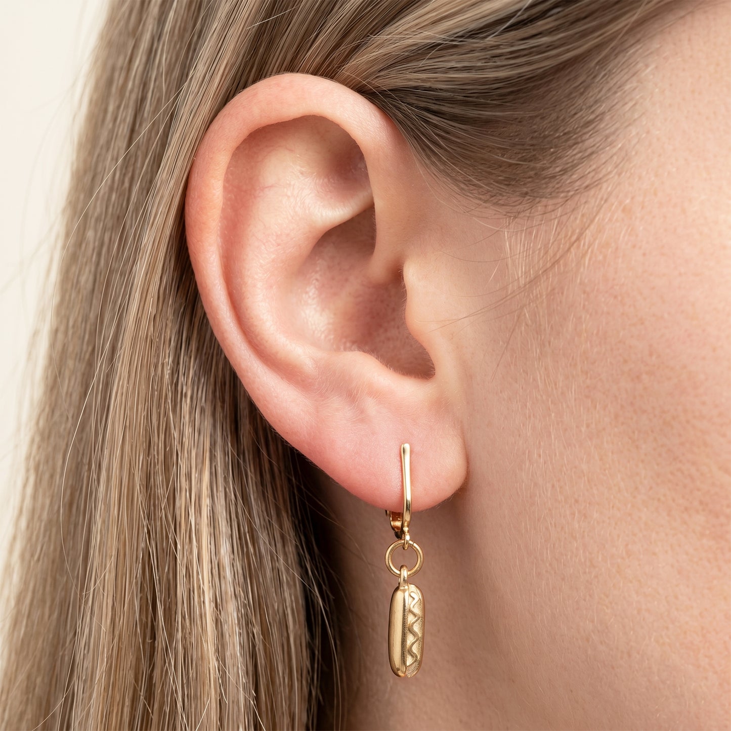 Gold Hot Dog Clip On Dangling Earrings
