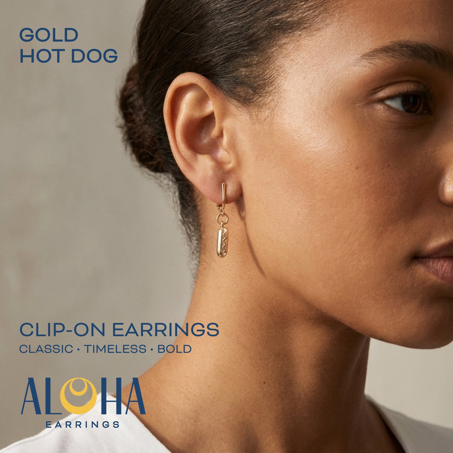 Gold Hot Dog Clip On Dangling Earrings