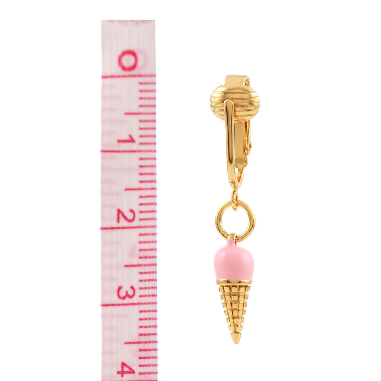 Pink Ice Cream Cones Gold Clip On Dangling Earrings