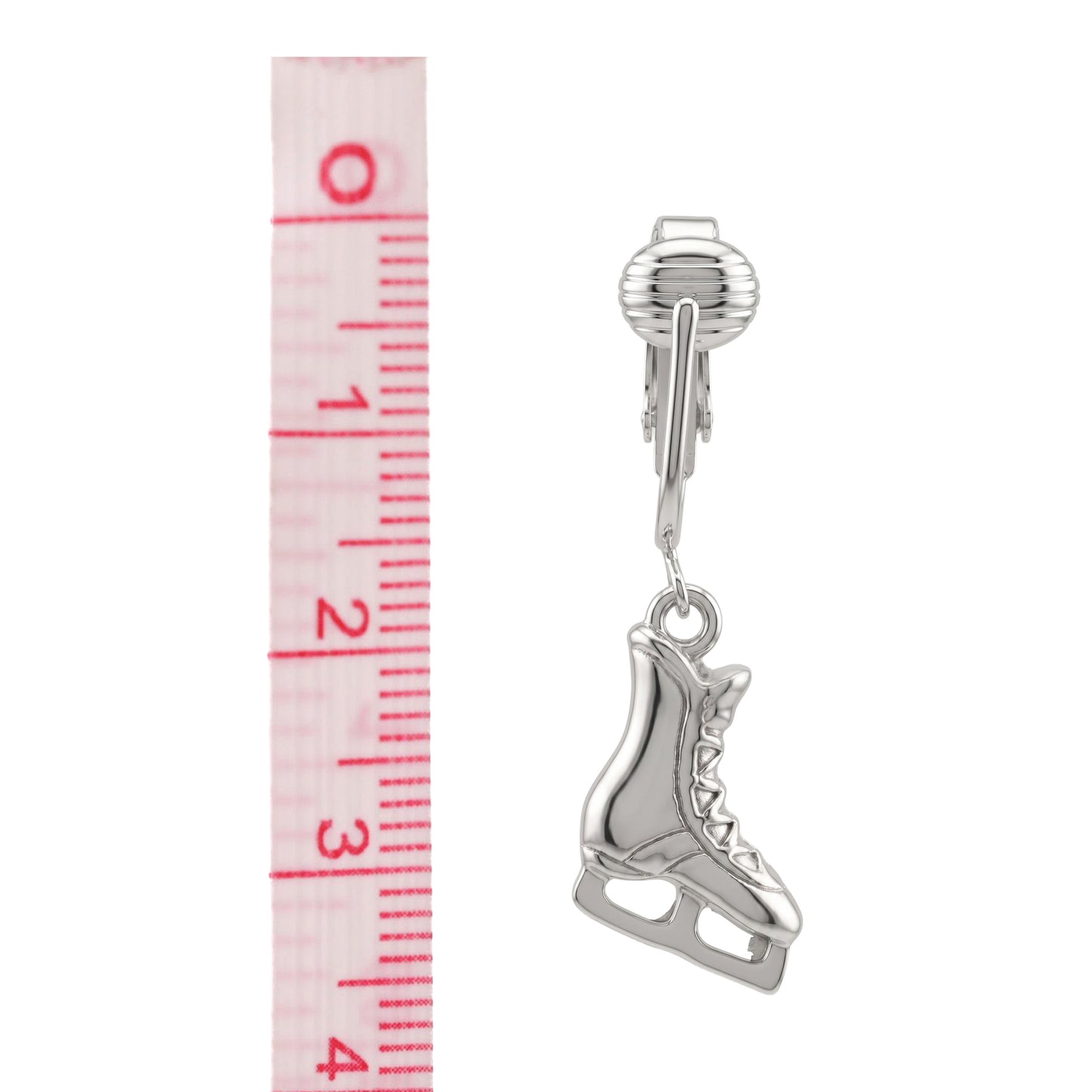 Silver Ice Skates Clip On Dangling Earrings