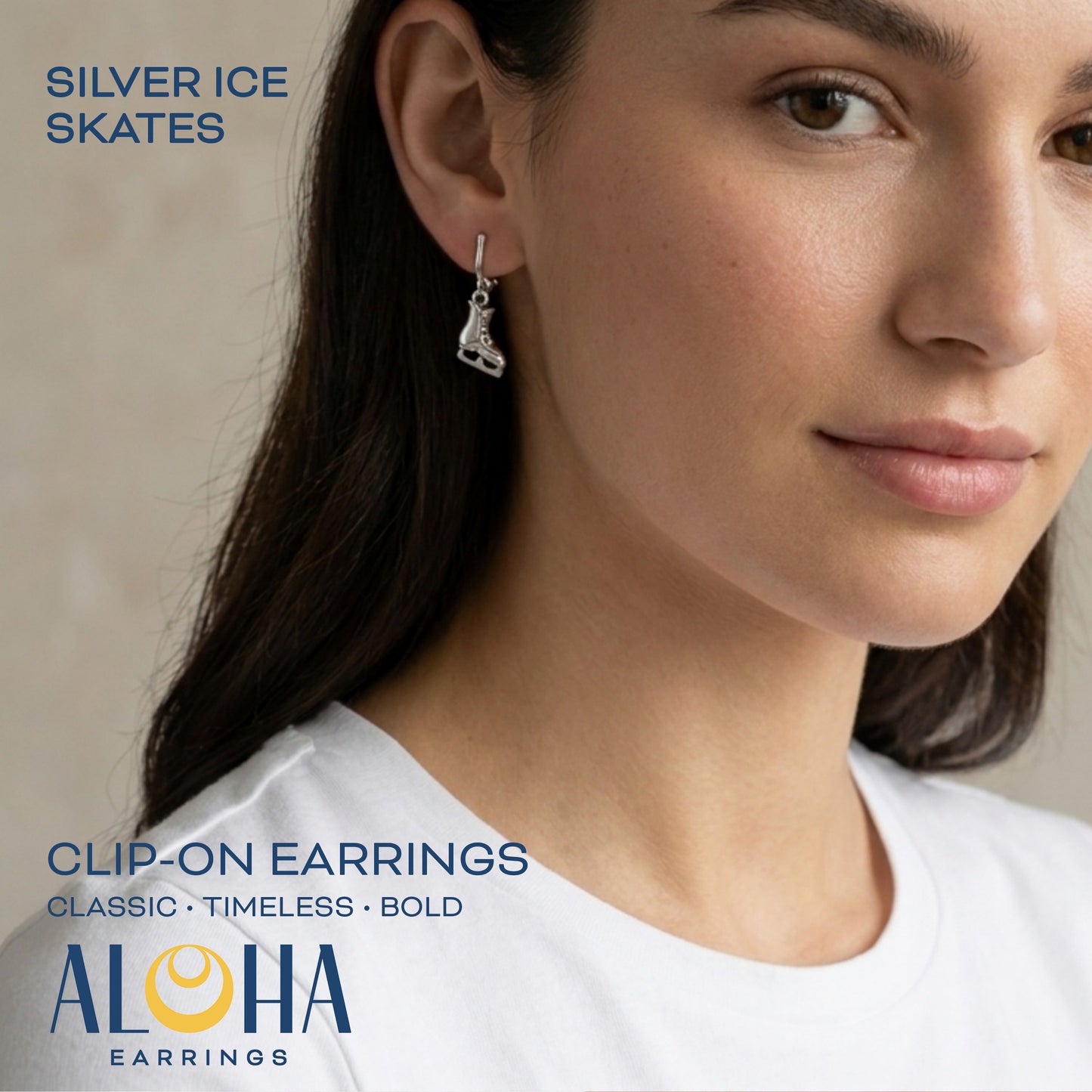Silver Ice Skates Clip On Dangling Earrings
