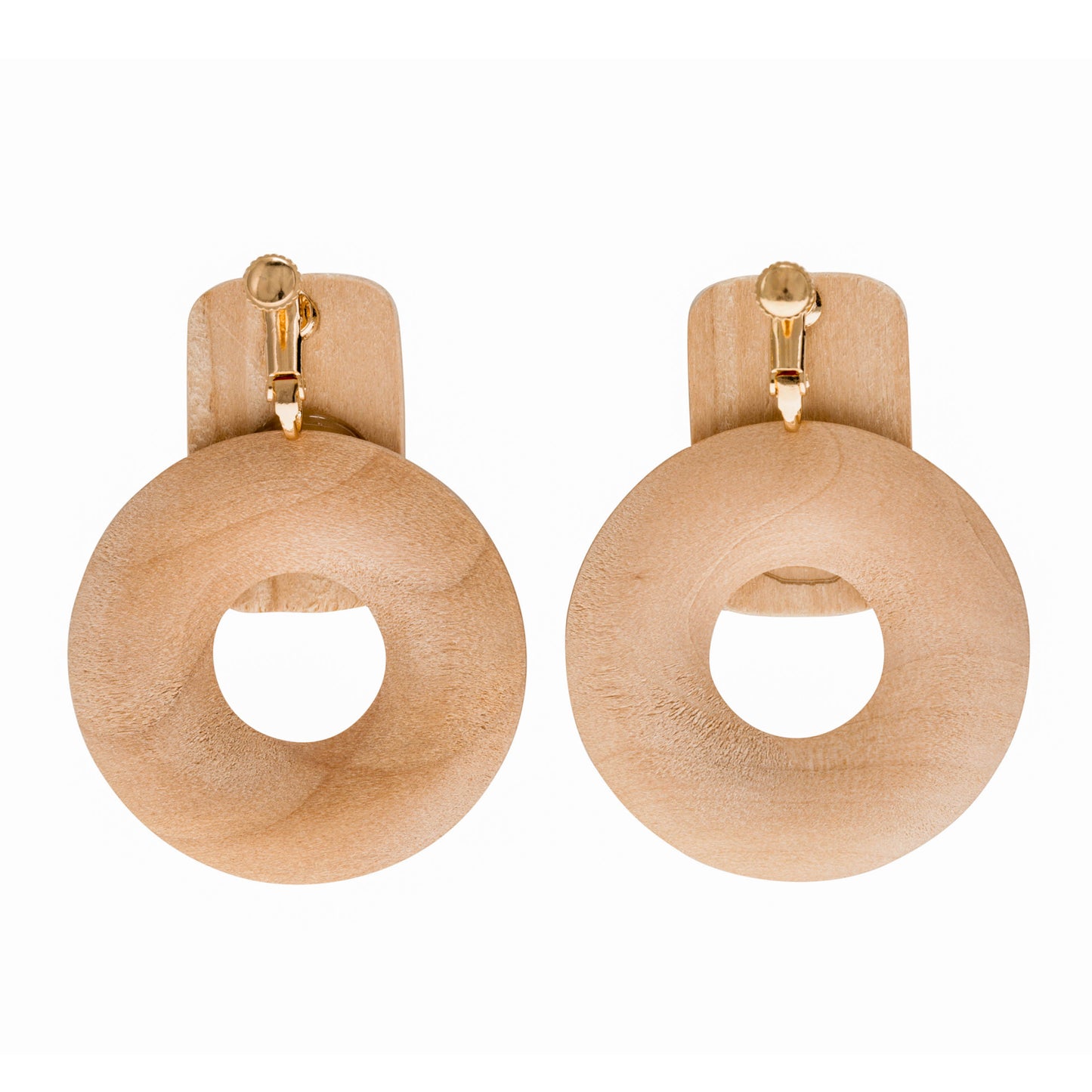 Wooden Circle Screw Back Clip On Statement Earrings