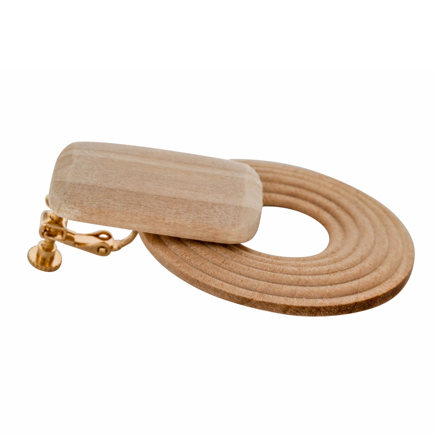 Wooden Circle Screw Back Clip On Statement Earrings