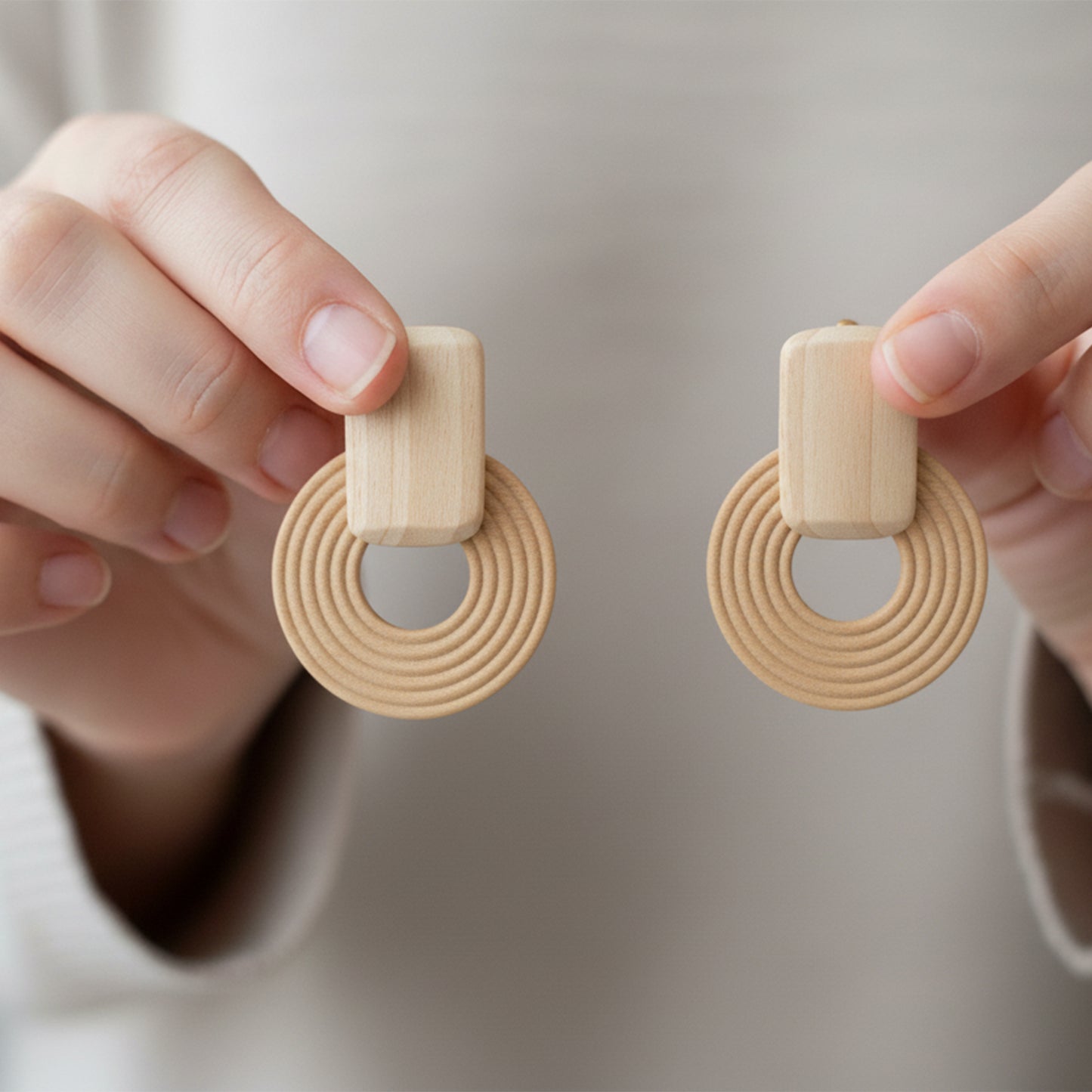 Wooden Circle Screw Back Clip On Statement Earrings