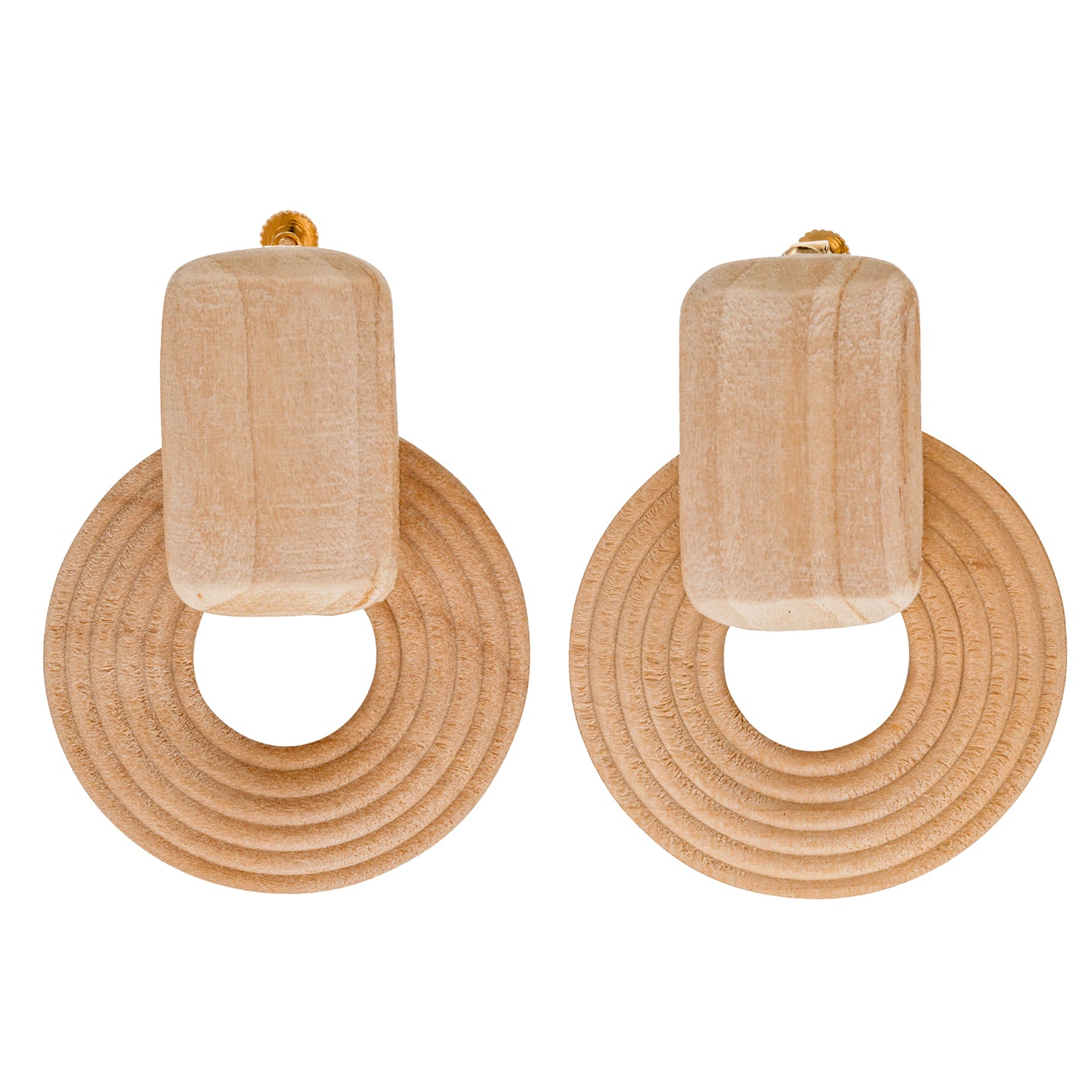 Wooden Circle Screw Back Clip On Statement Earrings