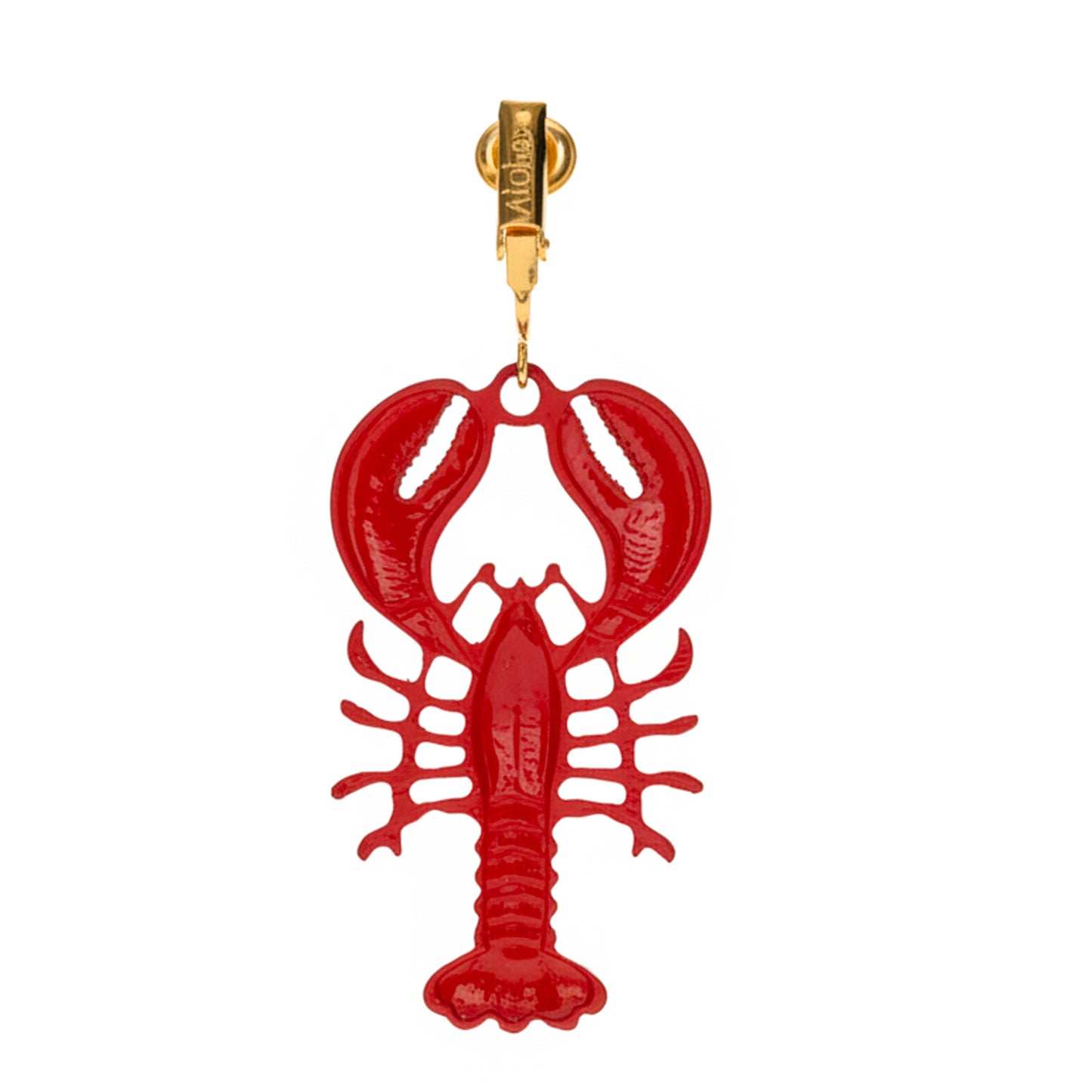 Red Lobsters Gold Clip On Dangling Earrings