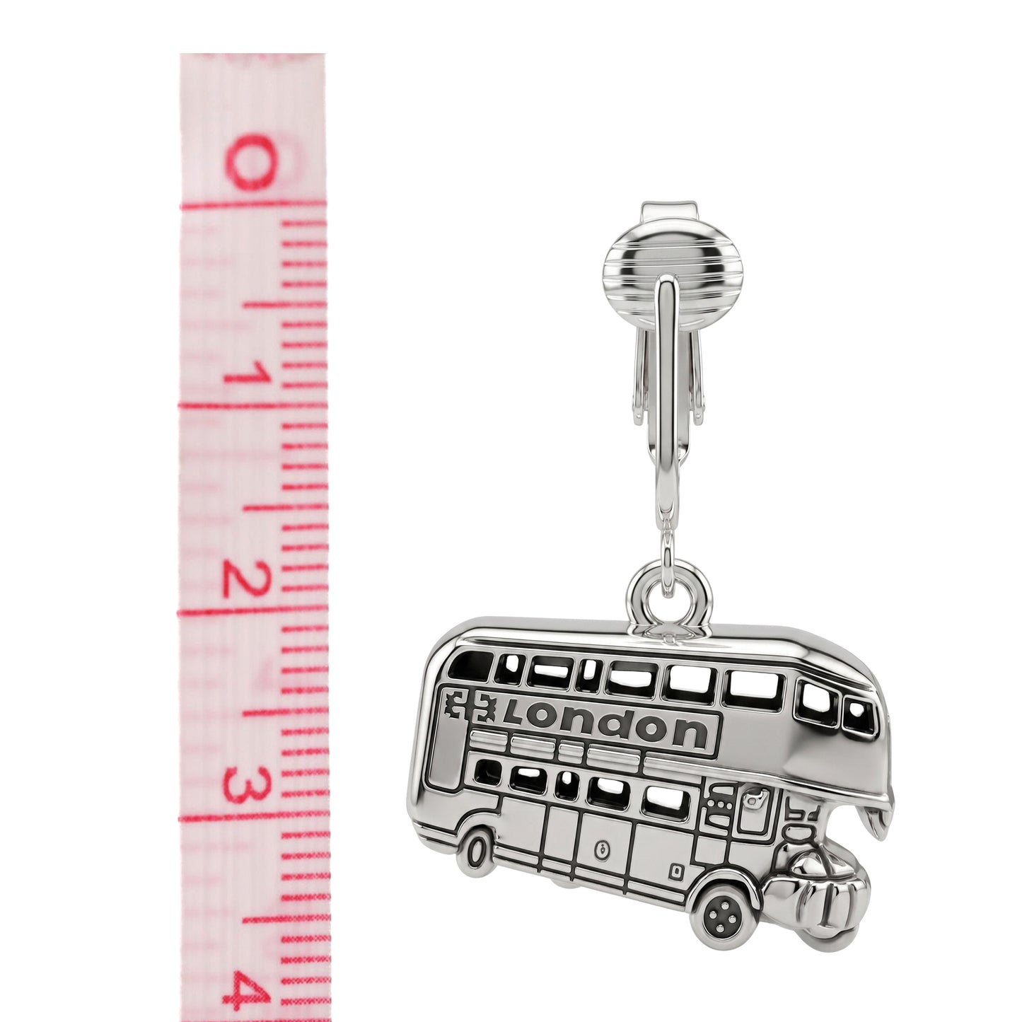 Silver London Bus Clip On Dangling Earrings