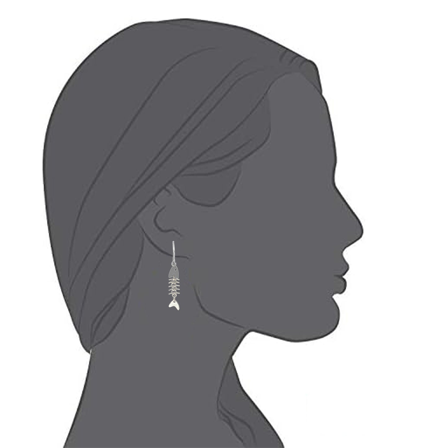 Silver Long Fishbone Clip On Dangling Earrings