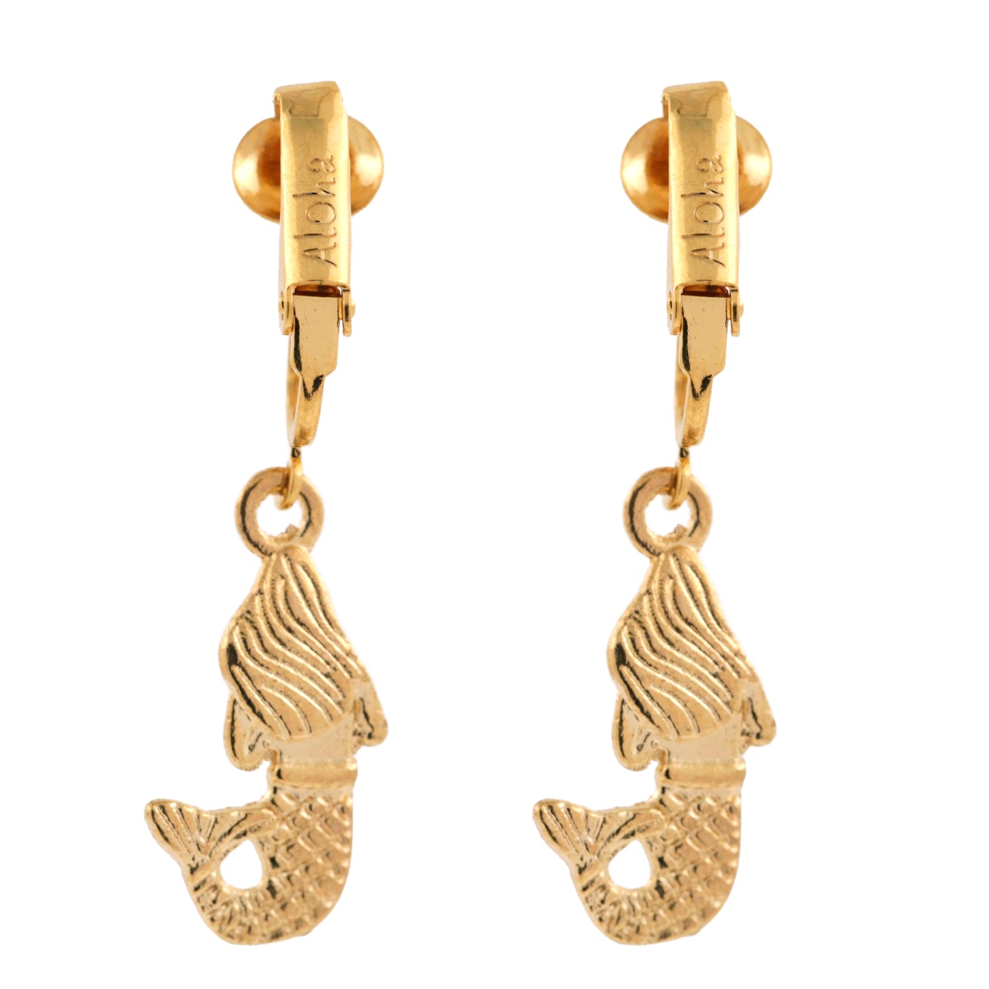 Gold Mermaids Clip On Dangling Earrings