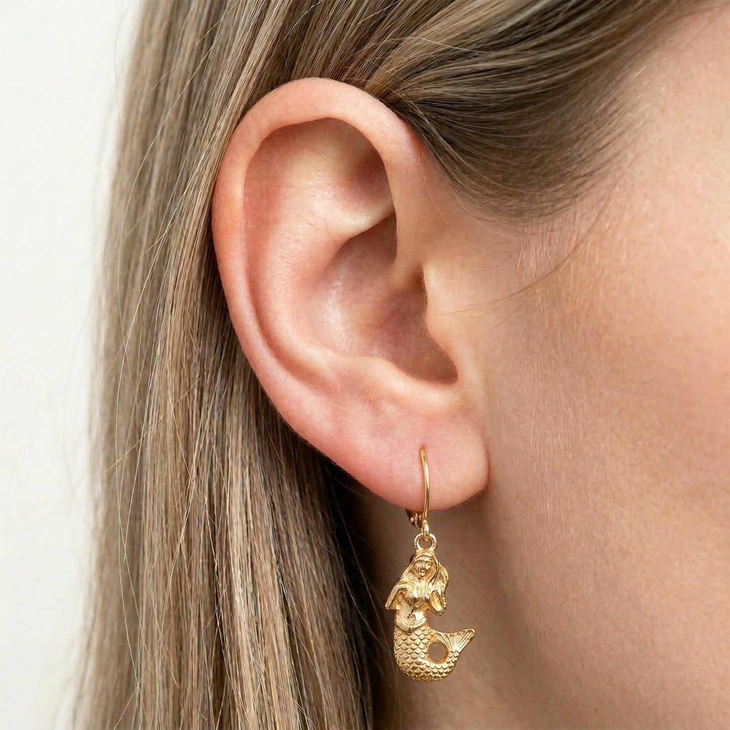 Gold Mermaids Clip On Dangling Earrings