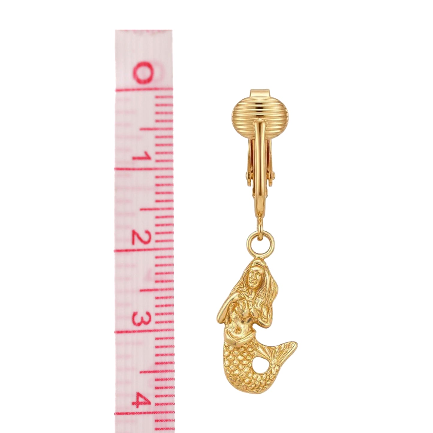 Gold Mermaids Clip On Dangling Earrings