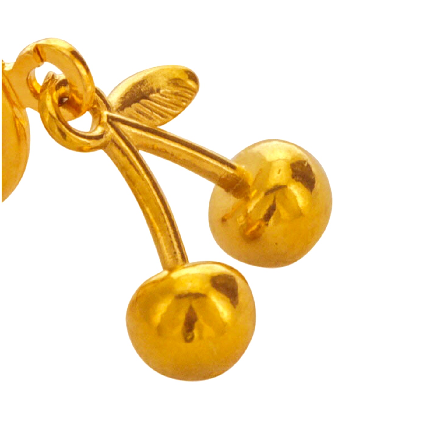 Gold Mini Cherries Clip On Dangling Earrings