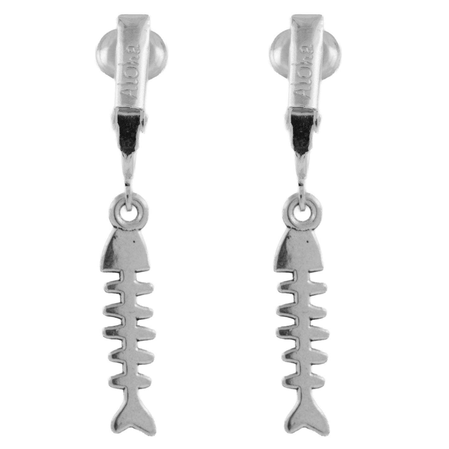 Silver Mini Fishbones Clip On Dangling Earrings