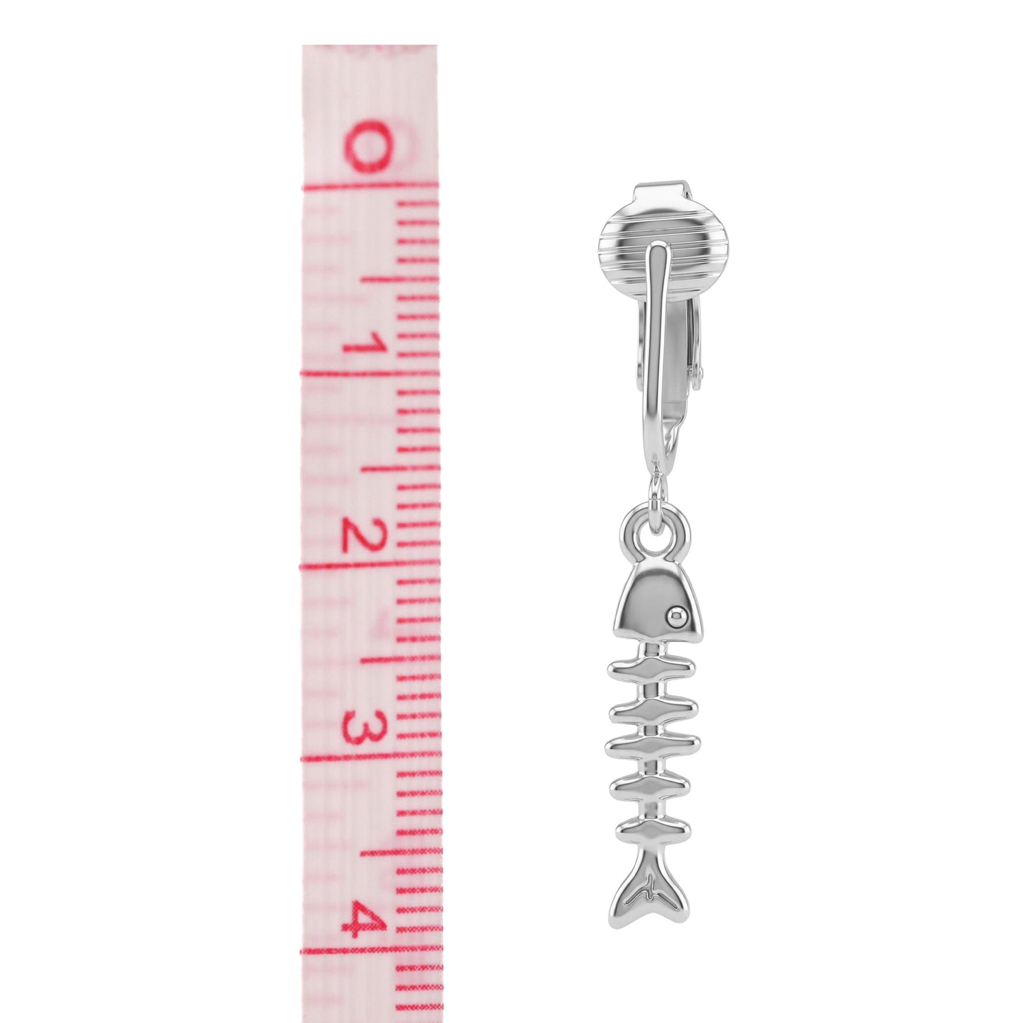 Silver Mini Fishbones Clip On Dangling Earrings
