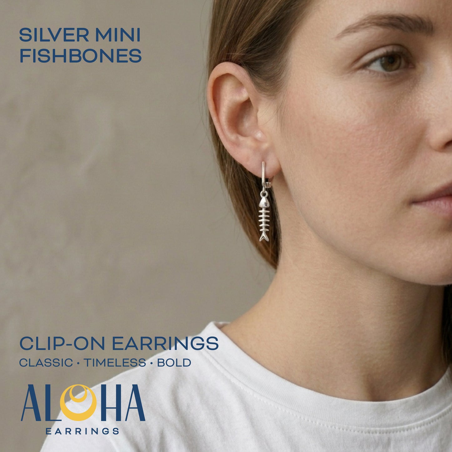 Silver Mini Fishbones Clip On Dangling Earrings