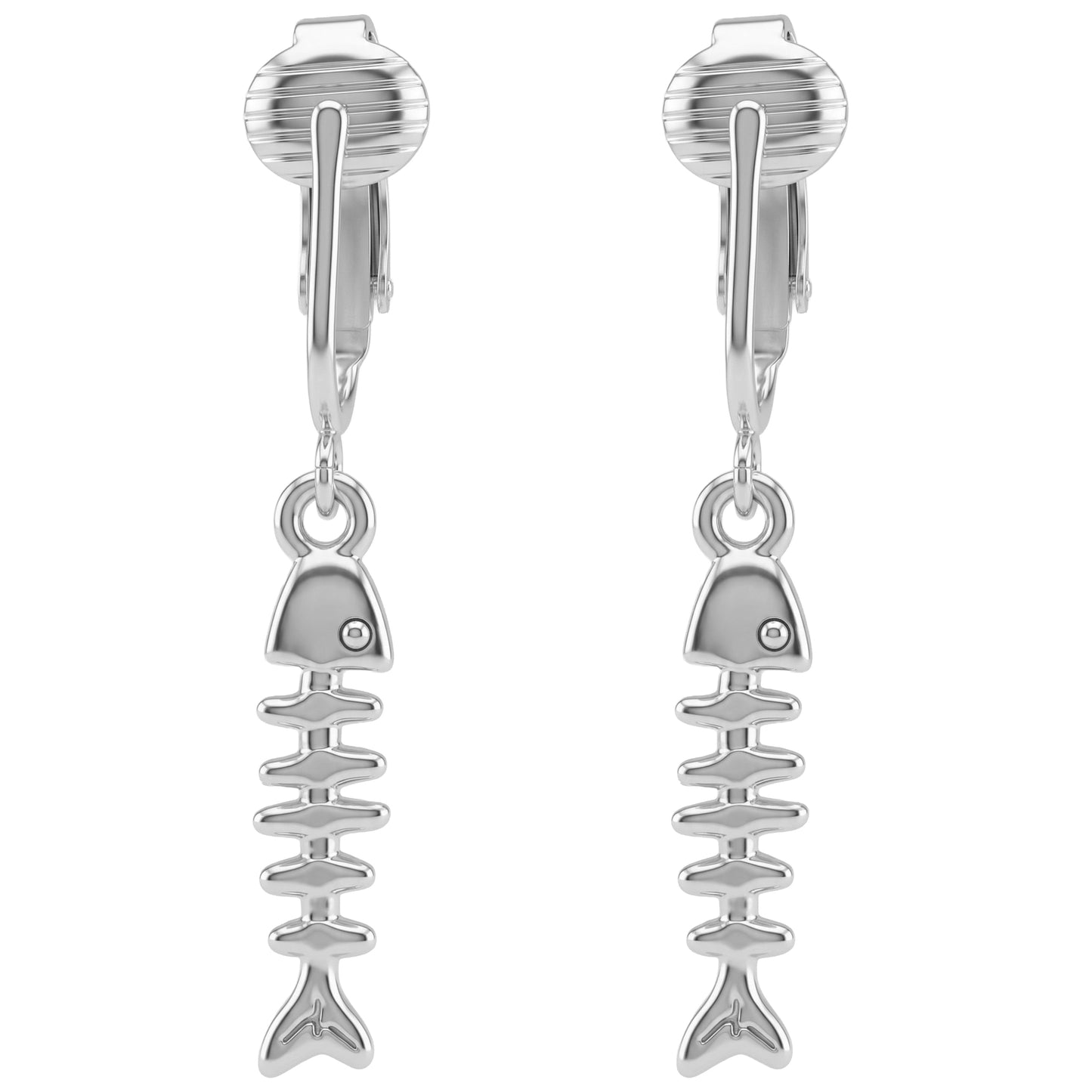 Silver Mini Fishbones Clip On Dangling Earrings