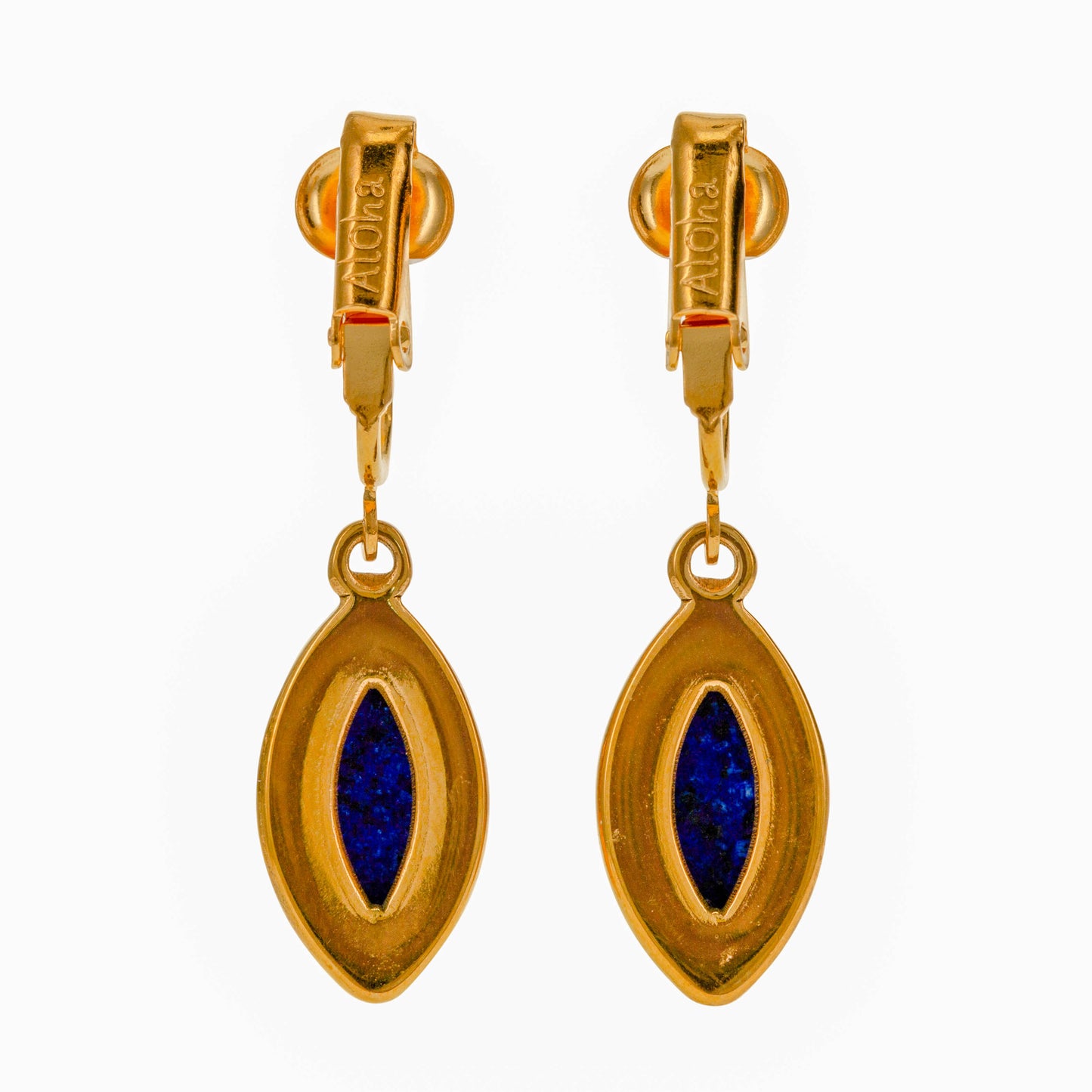 Gold Marquise Shaped Clip On Dangling Earrings