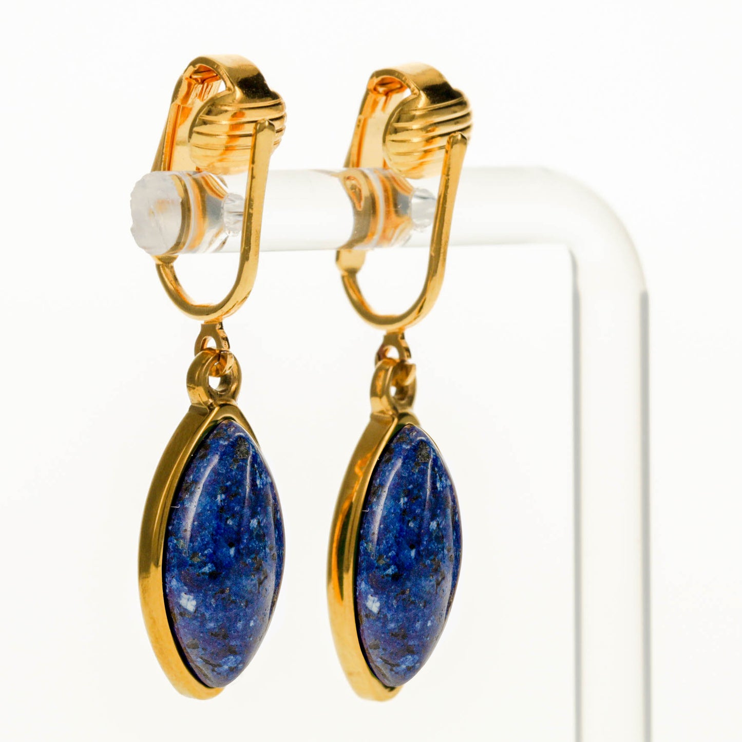 Gold Marquise Shaped Clip On Dangling Earrings