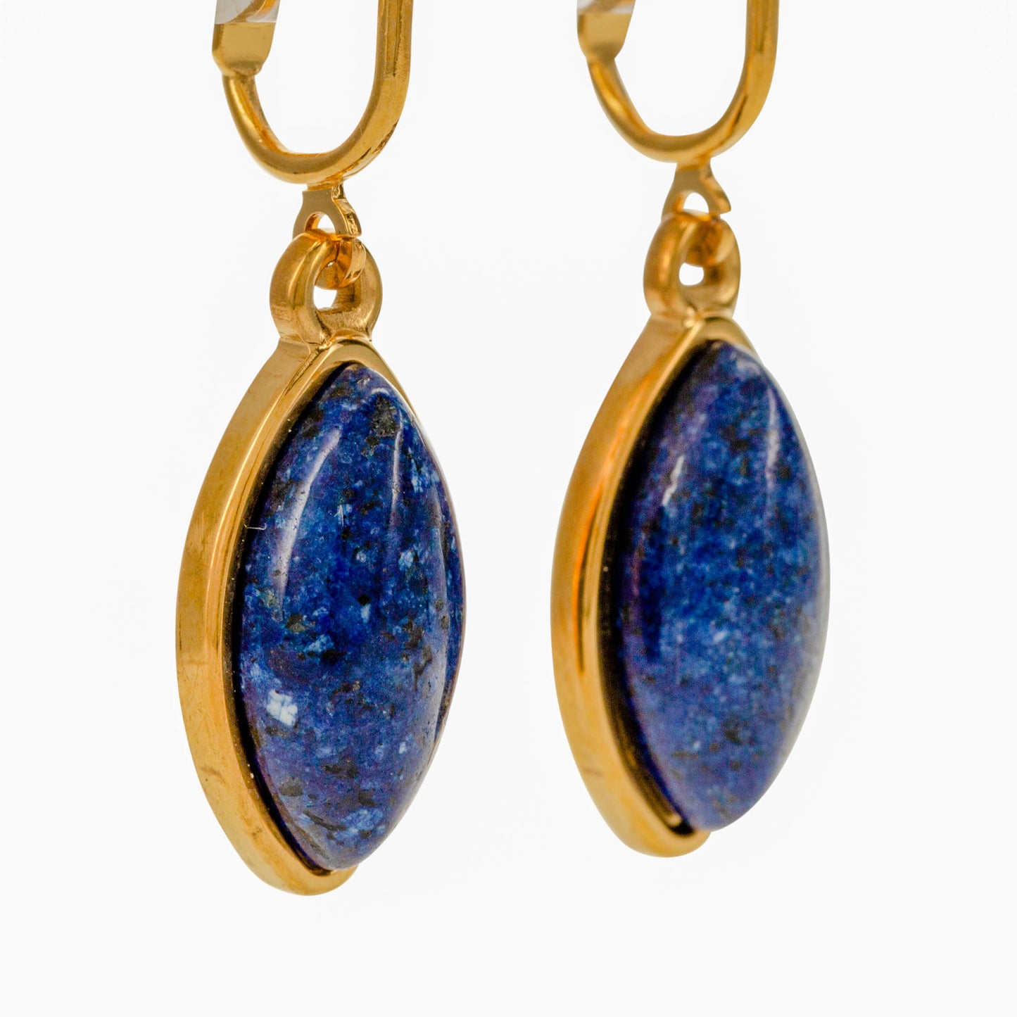 Gold Marquise Shaped Clip On Dangling Earrings