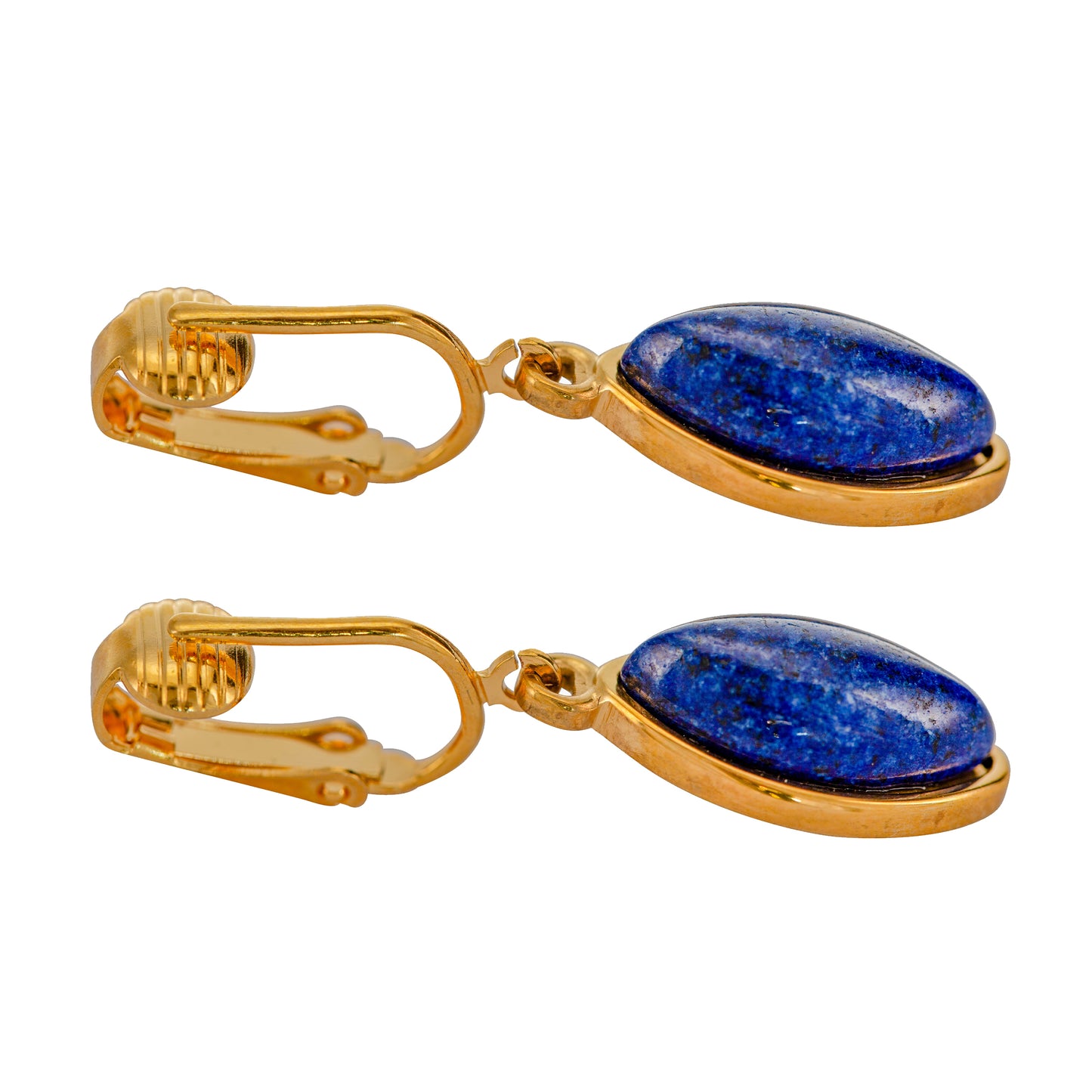 Gold Marquise Shaped Clip On Dangling Earrings