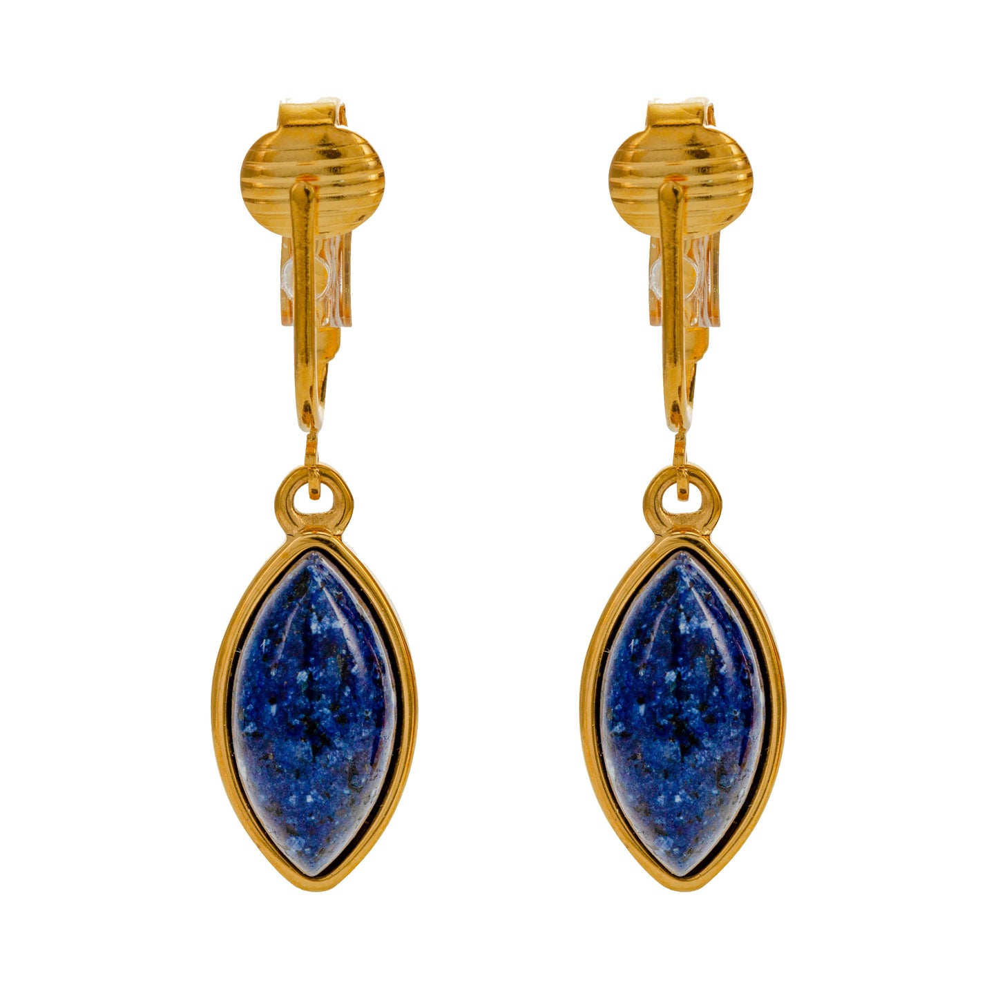 Gold Marquise Shaped Clip On Dangling Earrings