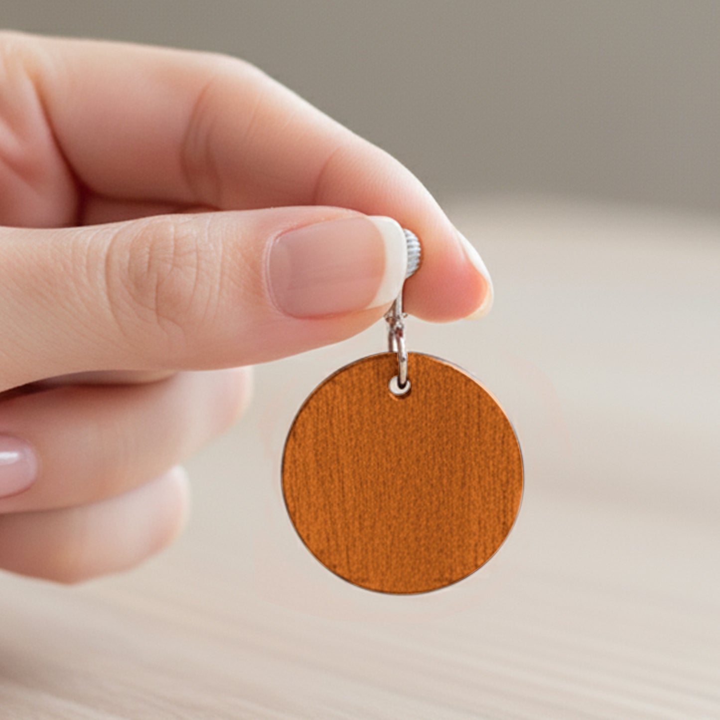 Silver Wooden Orange Circles Clip On Dangling Earrings