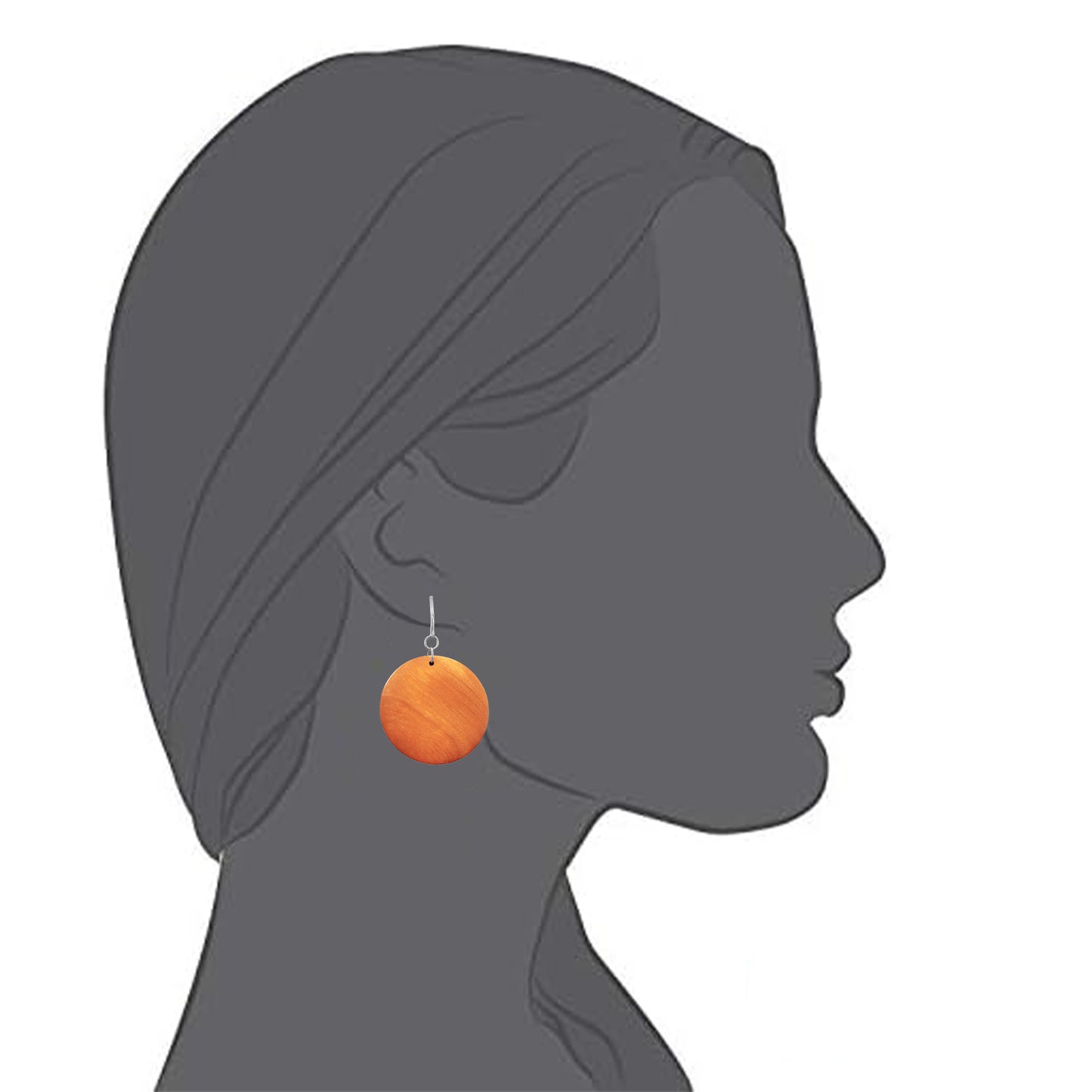 Silver Wooden Orange Circles Clip On Dangling Earrings