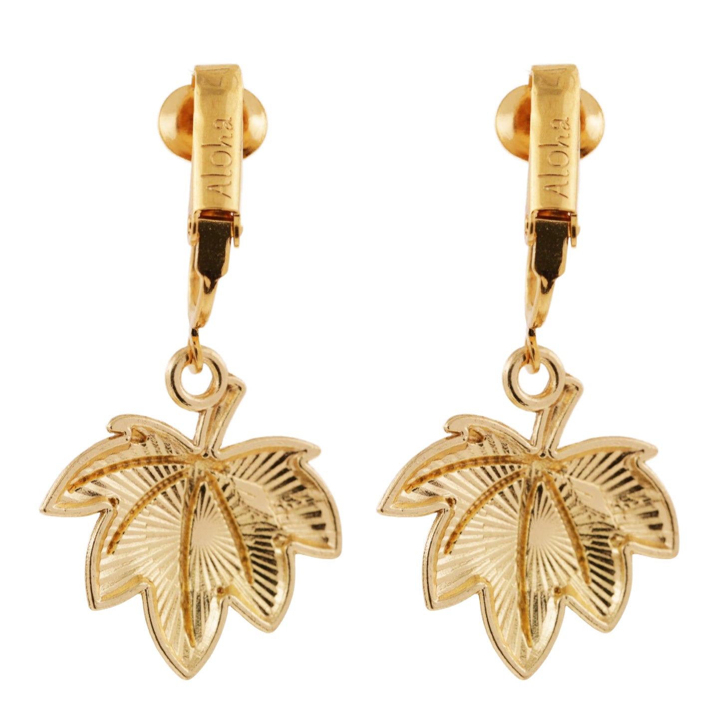 Orange Leaves Gold Clip On Dangling Earrings