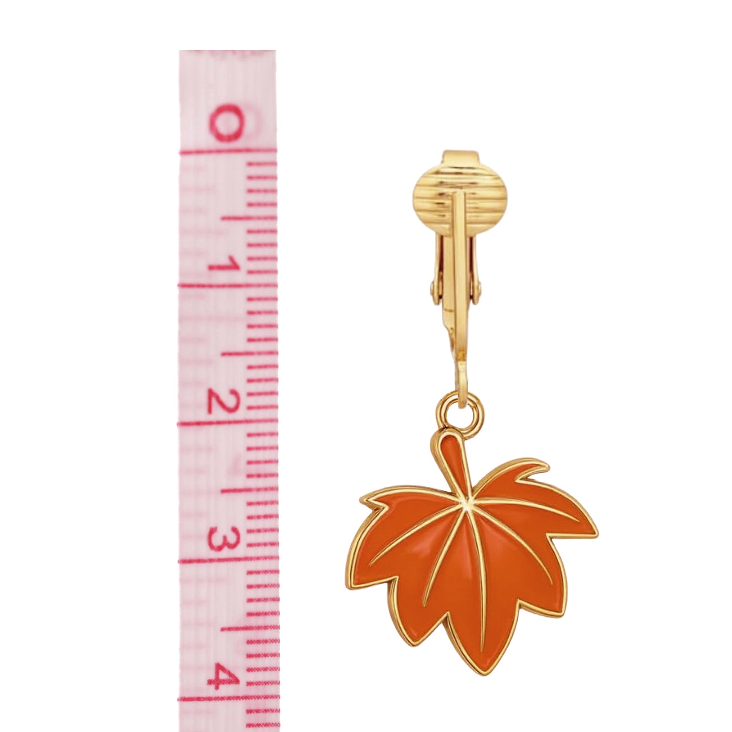 Orange Leaves Gold Clip On Dangling Earrings