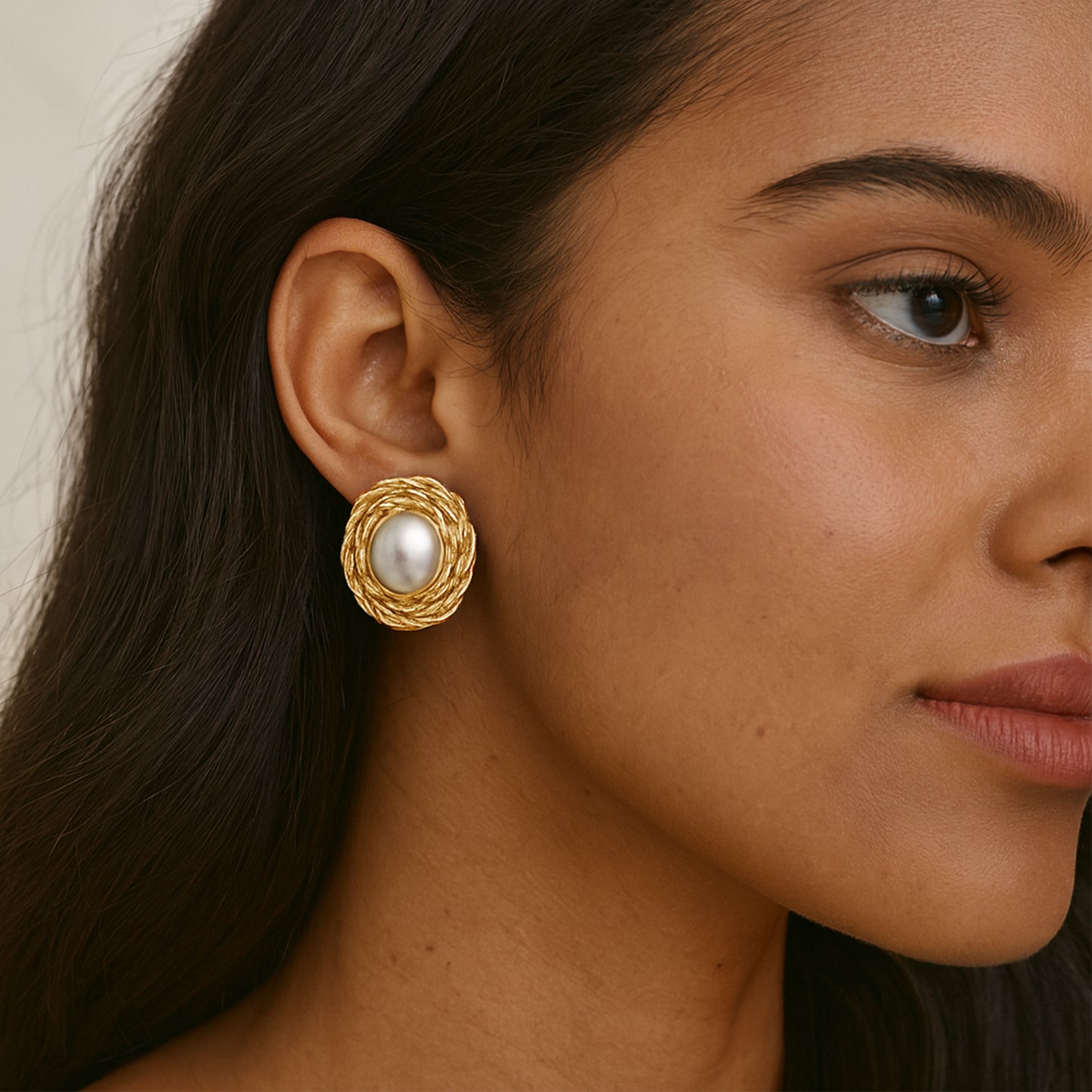 Vintage-Inspired Oval Simulated Pearl Clip On Stud Earrings