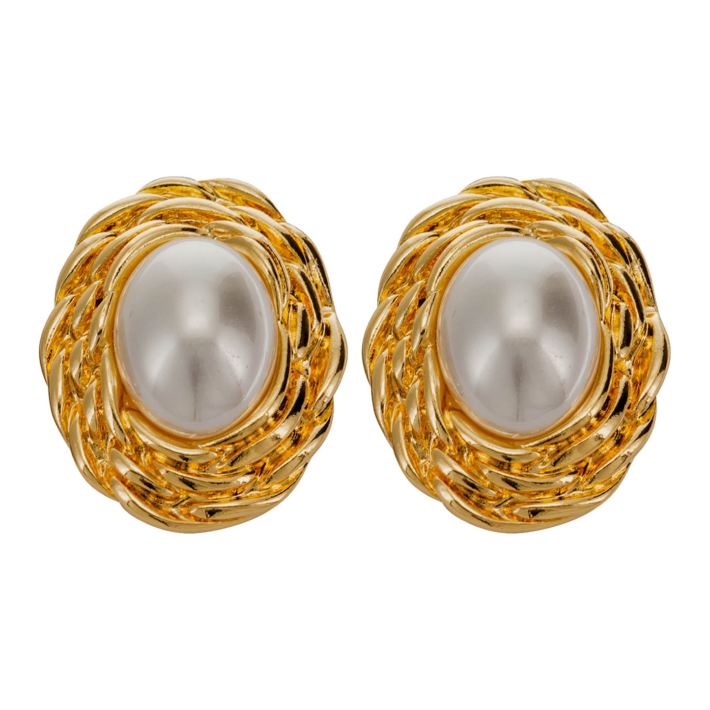 Vintage-Inspired Oval Simulated Pearl Clip On Stud Earrings