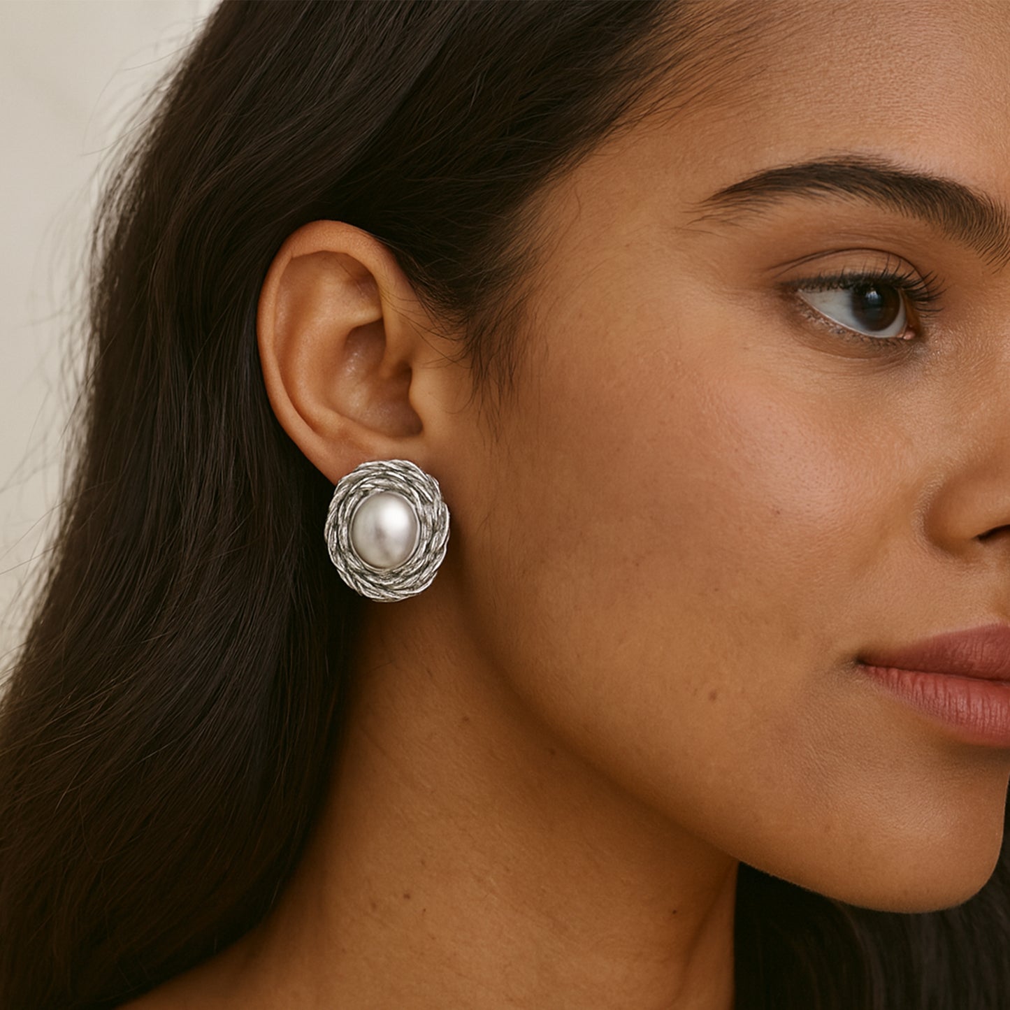 Vintage-Inspired Oval Simulated Pearl Clip On Stud Earrings