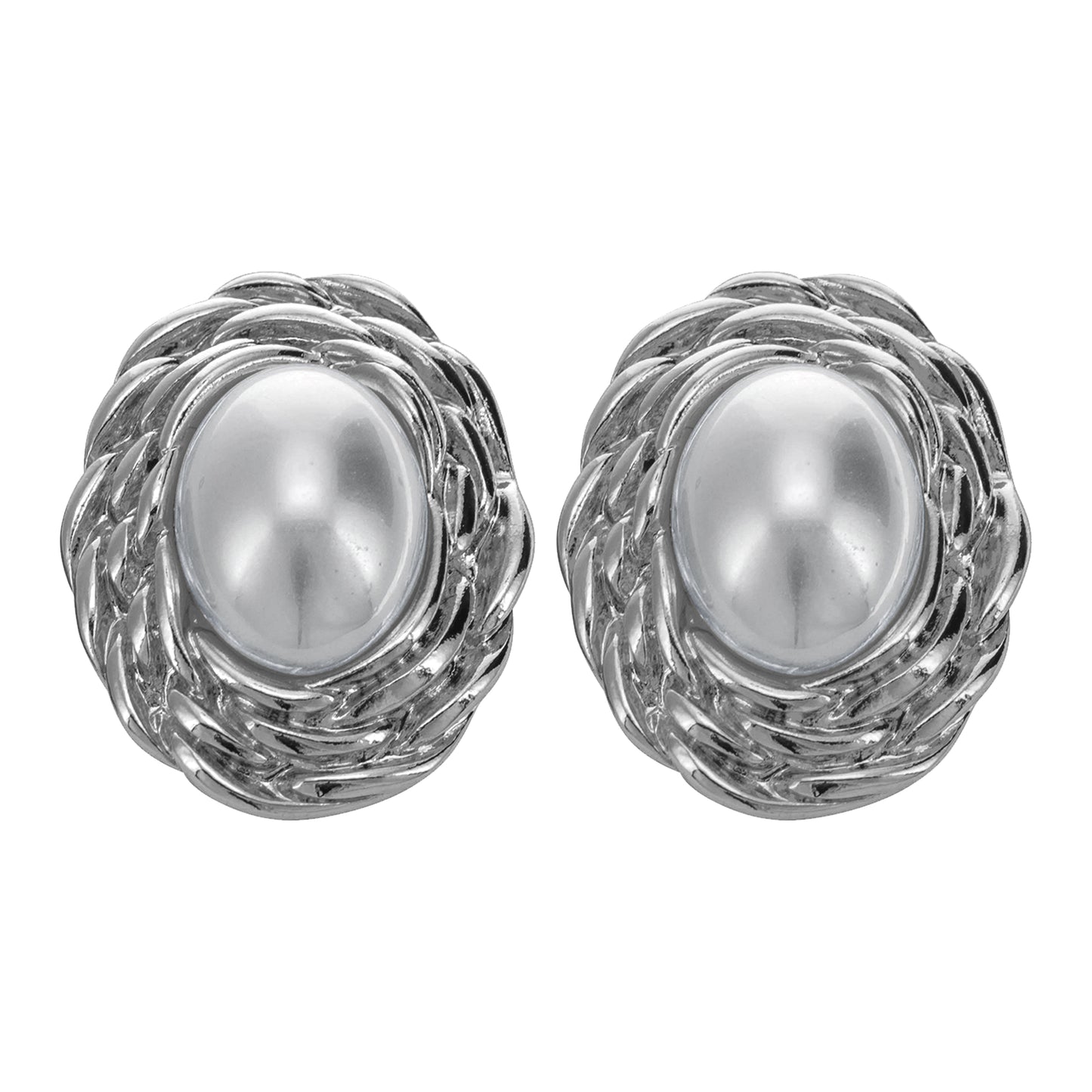 Vintage-Inspired Oval Simulated Pearl Clip On Stud Earrings